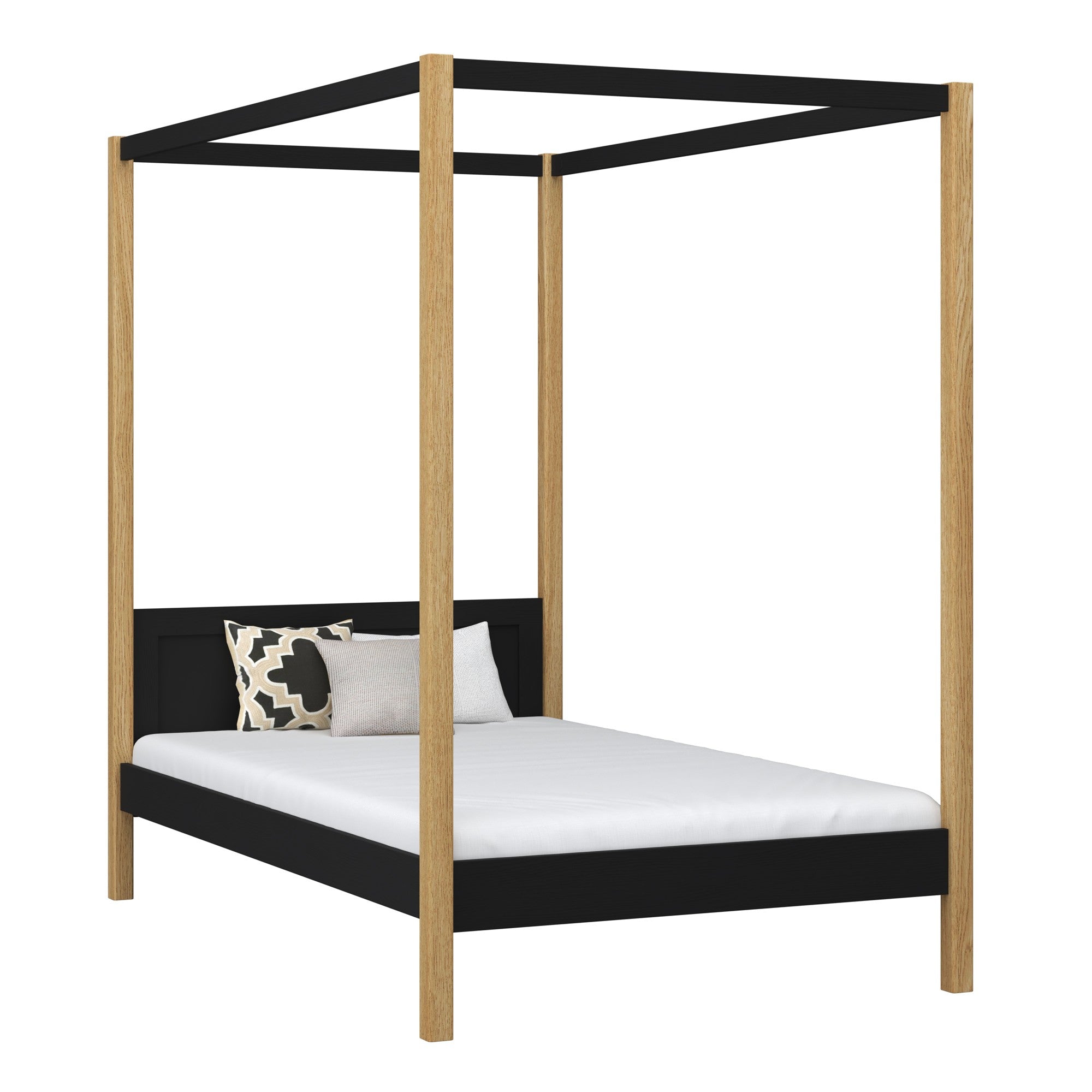 Lit à baldaquin en bois noir-chêne – chambre d'enfant, style scandinave Nizio