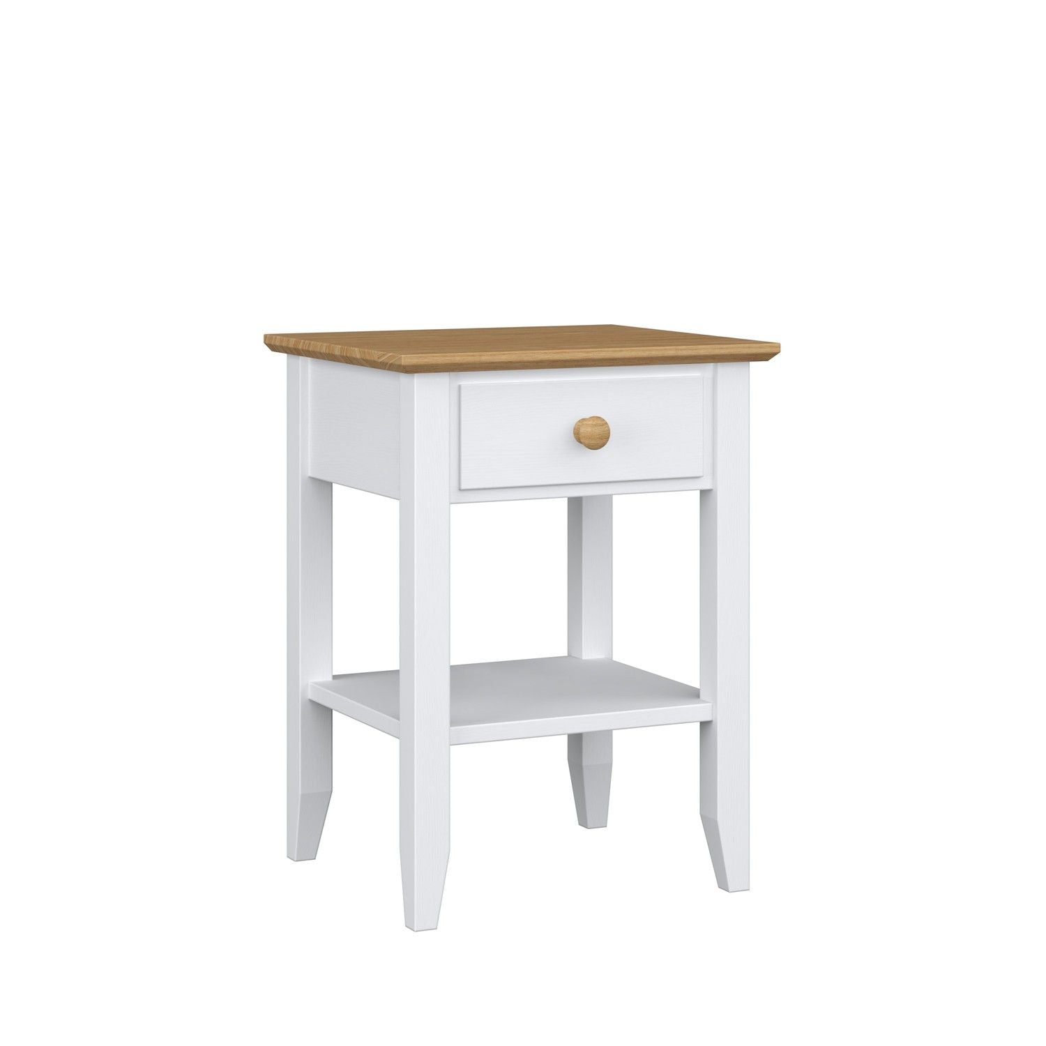 Wooden bedside table 1S N01 Scandi white / natural oak