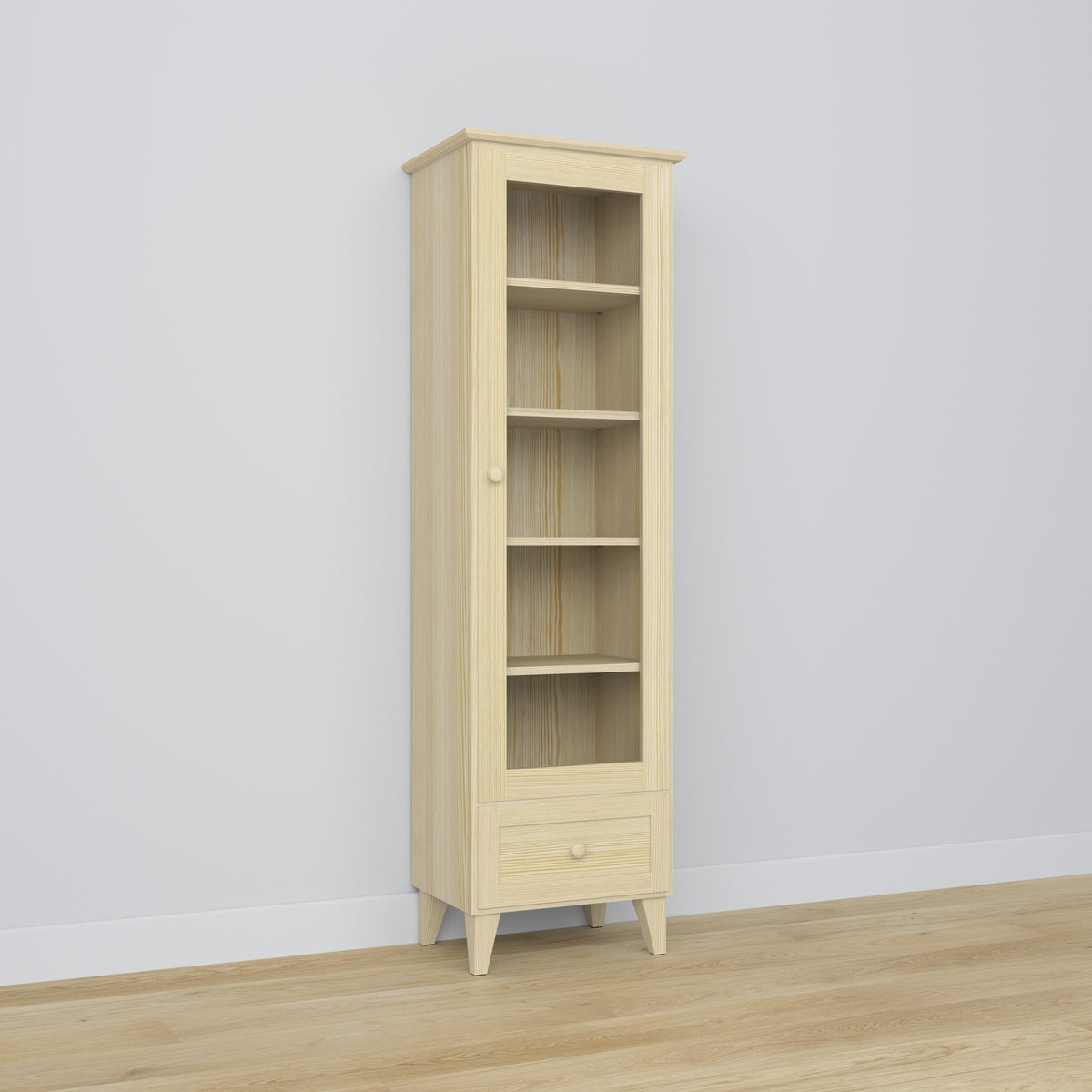 Vetrina 1S 57 pino trasparente – in pino, porte in vetro, vista frontealny