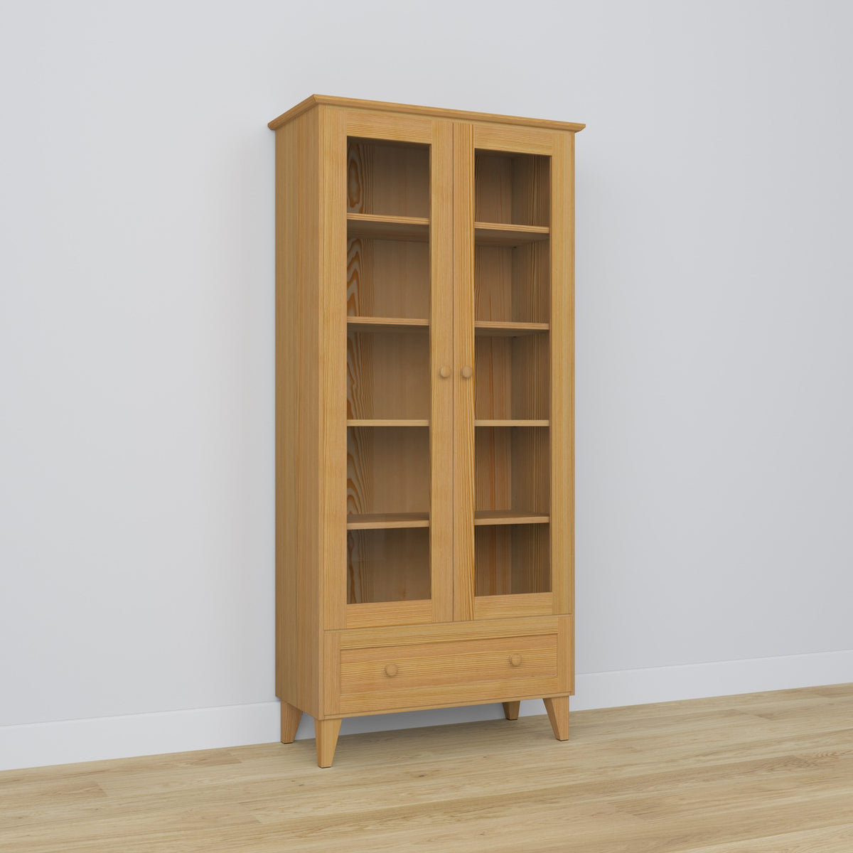 Vetrina 1S 90 pino naturale – in pino, porte in vetro, vista frontealny