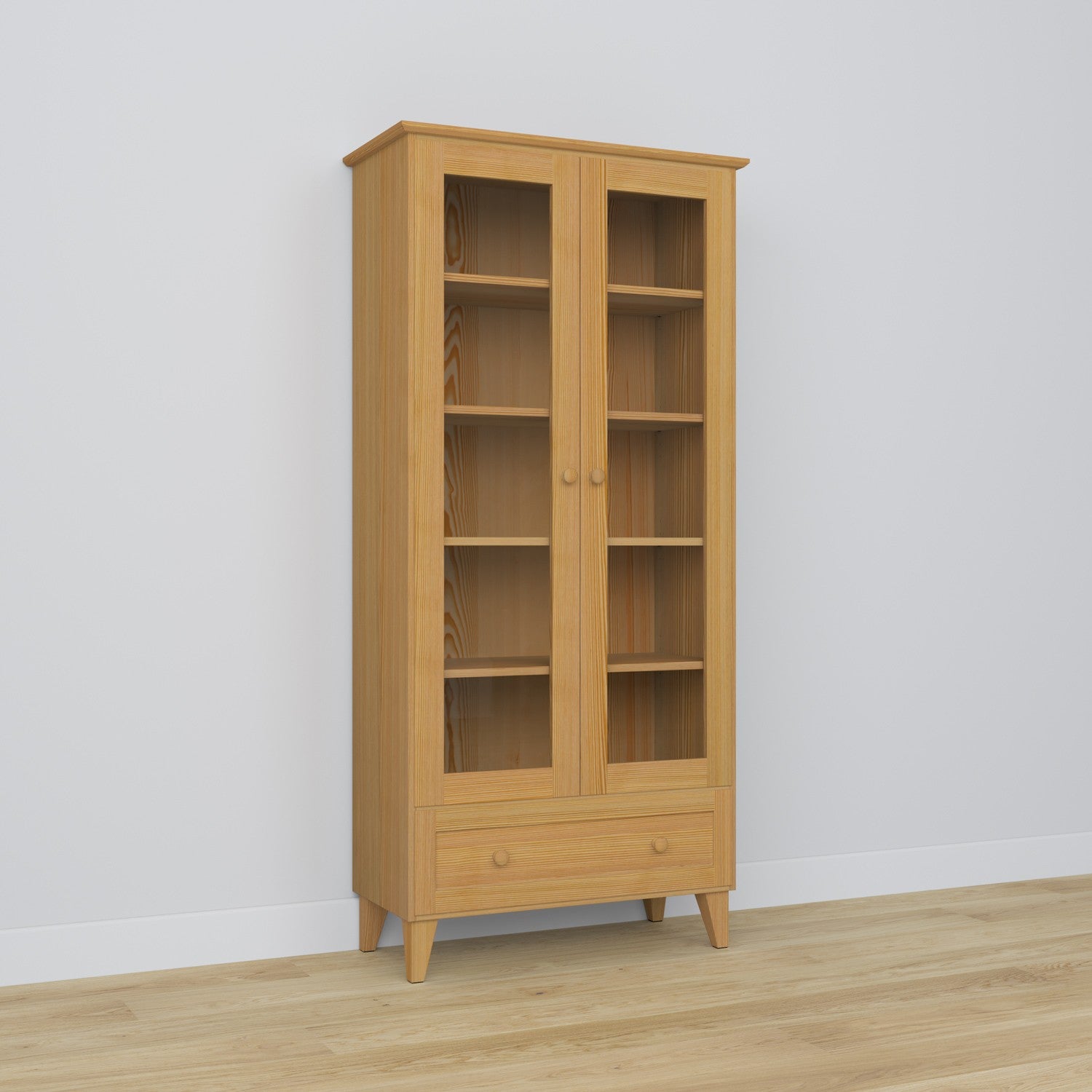 Vetrina 1S 90 pino naturale – in pino, porte in vetro, vista frontealny