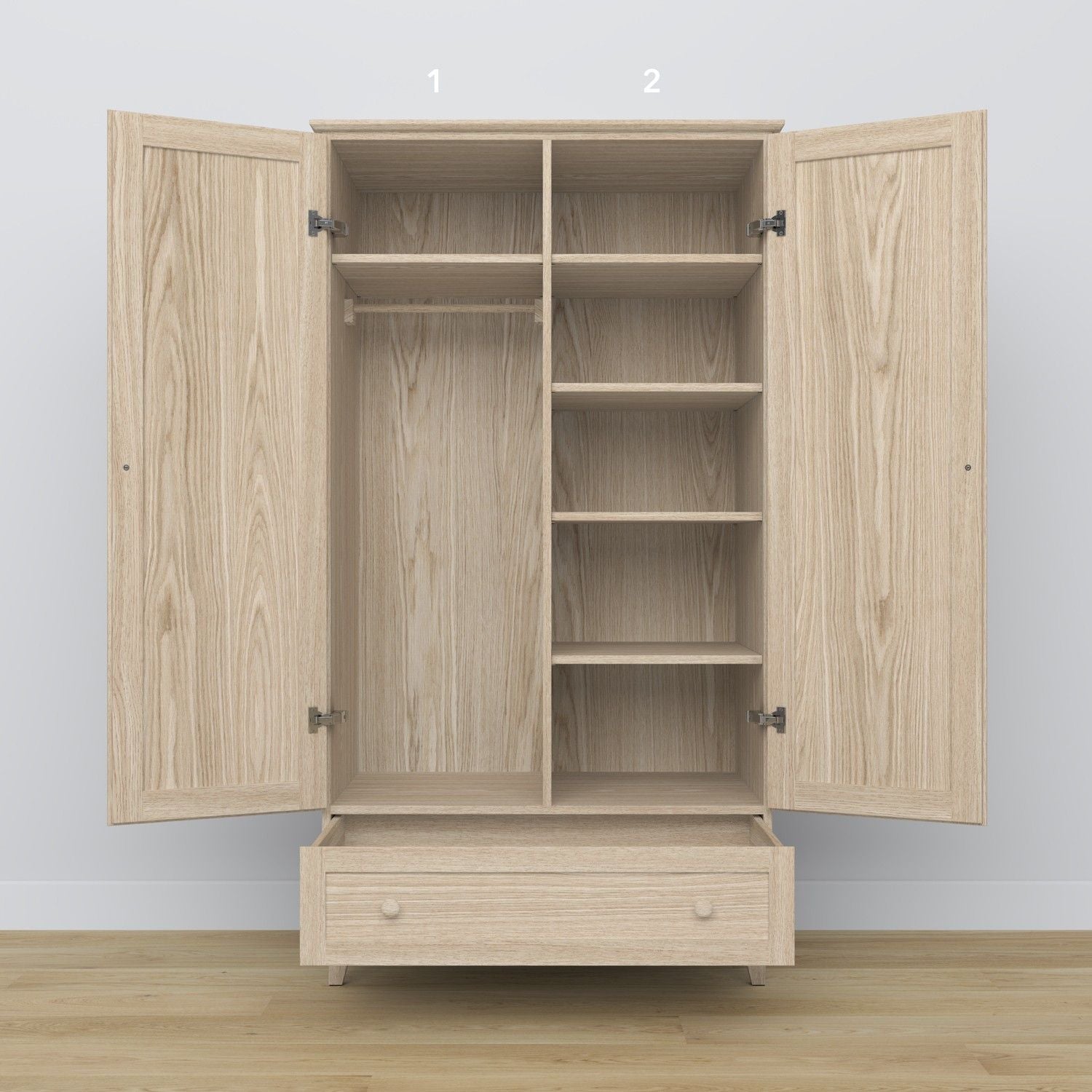 Oak wardrobe 2D1S Scandi oak bleached