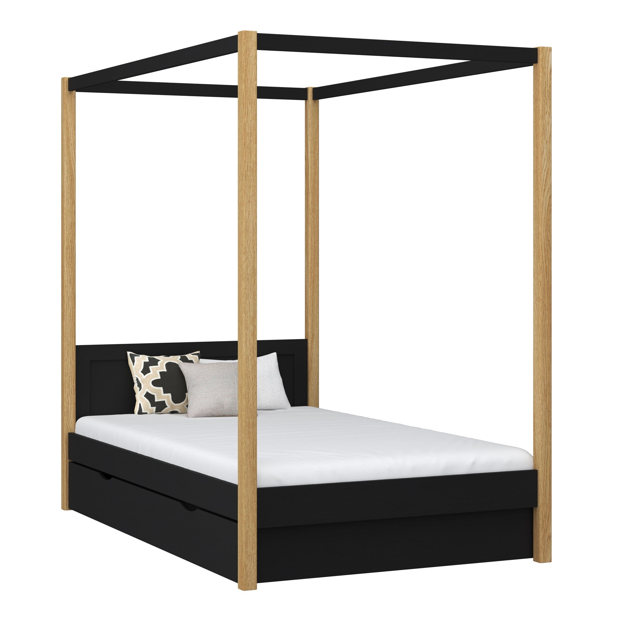 Himmelbett mit Baldachin und Schublade Holz Schwarz-Eiche – Kinderzimmer, Scandi-Stil