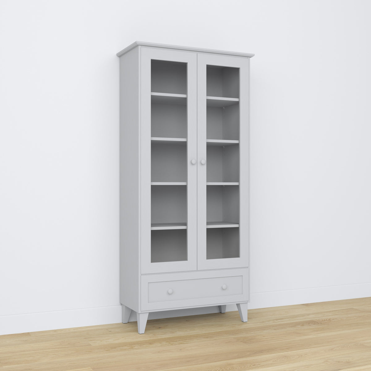 Vetrina 1S 90 grigio – in legno, porte in vetro, vista frontealny