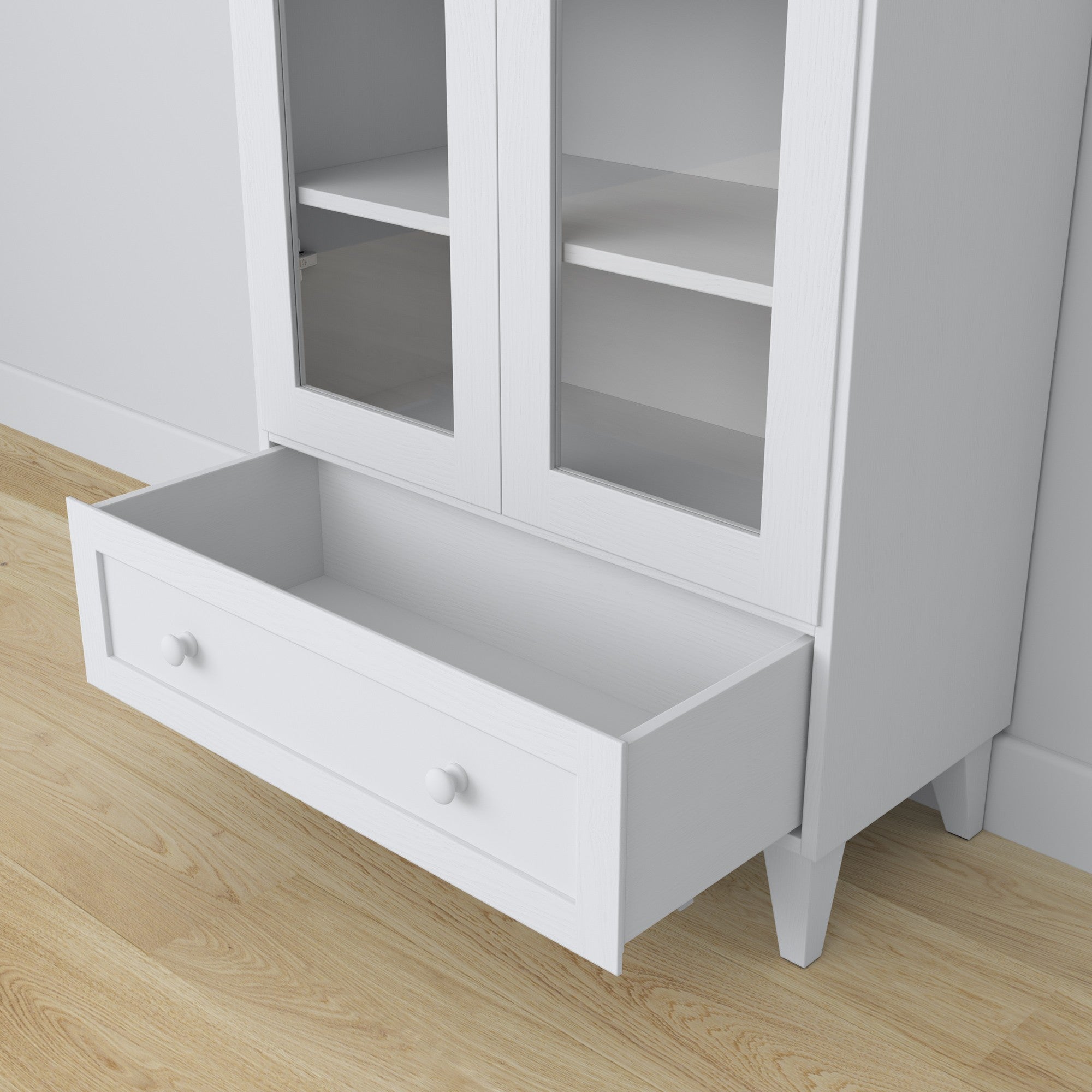 Vetrina 1S 90 bianco – porte in vetro, cerniere, in legno, Nizio