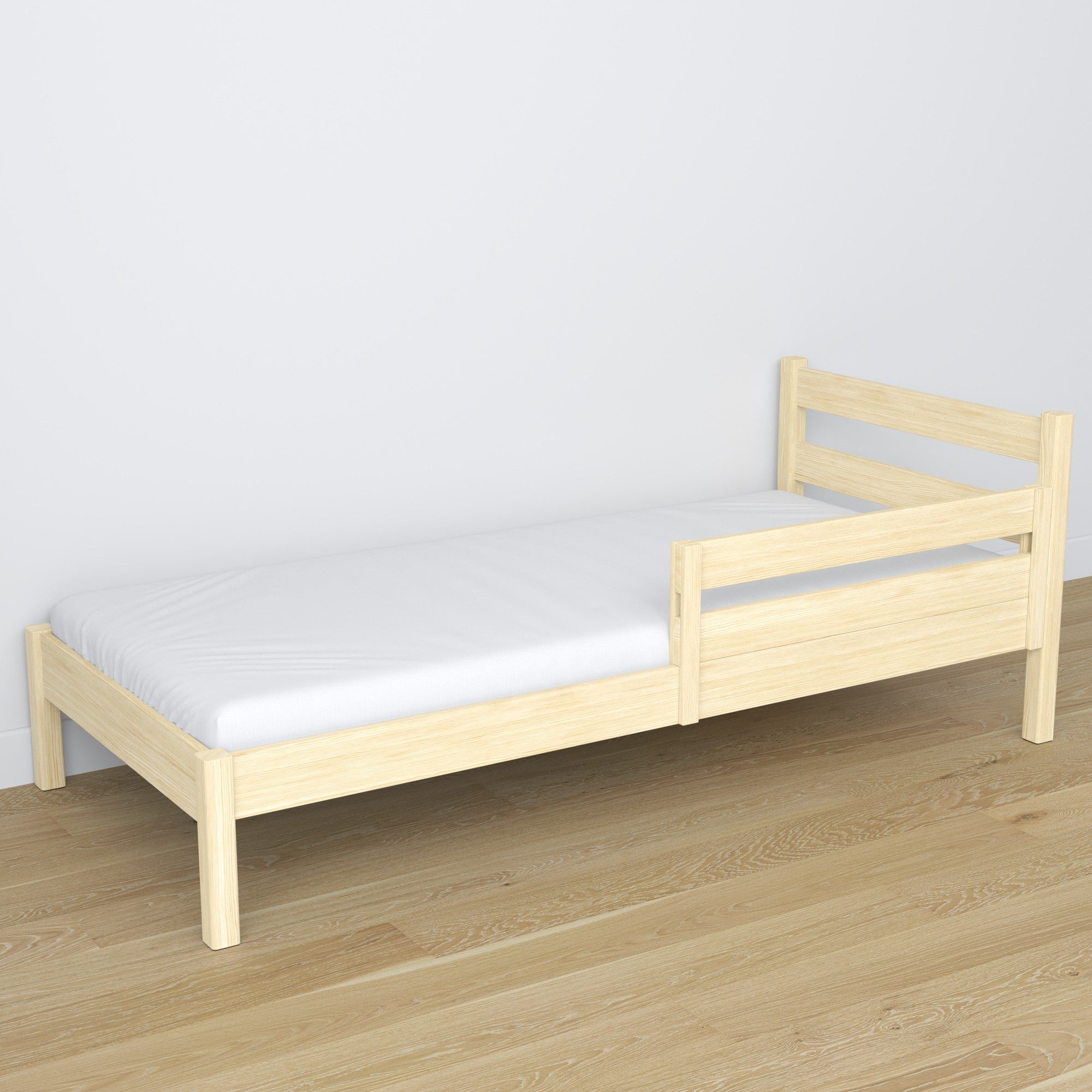 Fall protection rail clear pine mounted on the bed – close-up