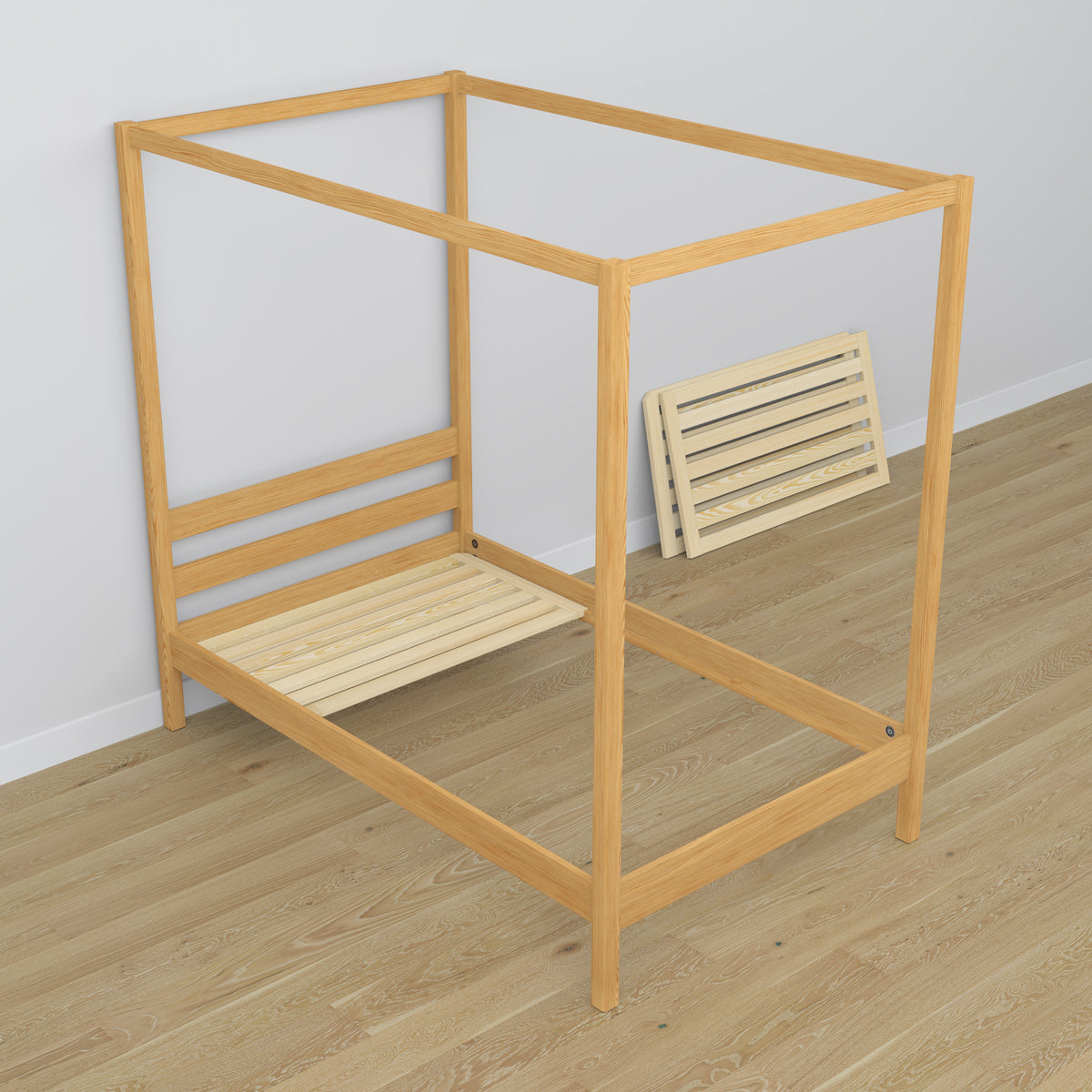 Bett Kiefer natur mit Baldachin im Kinderzimmer – Scandi-Einrichtung