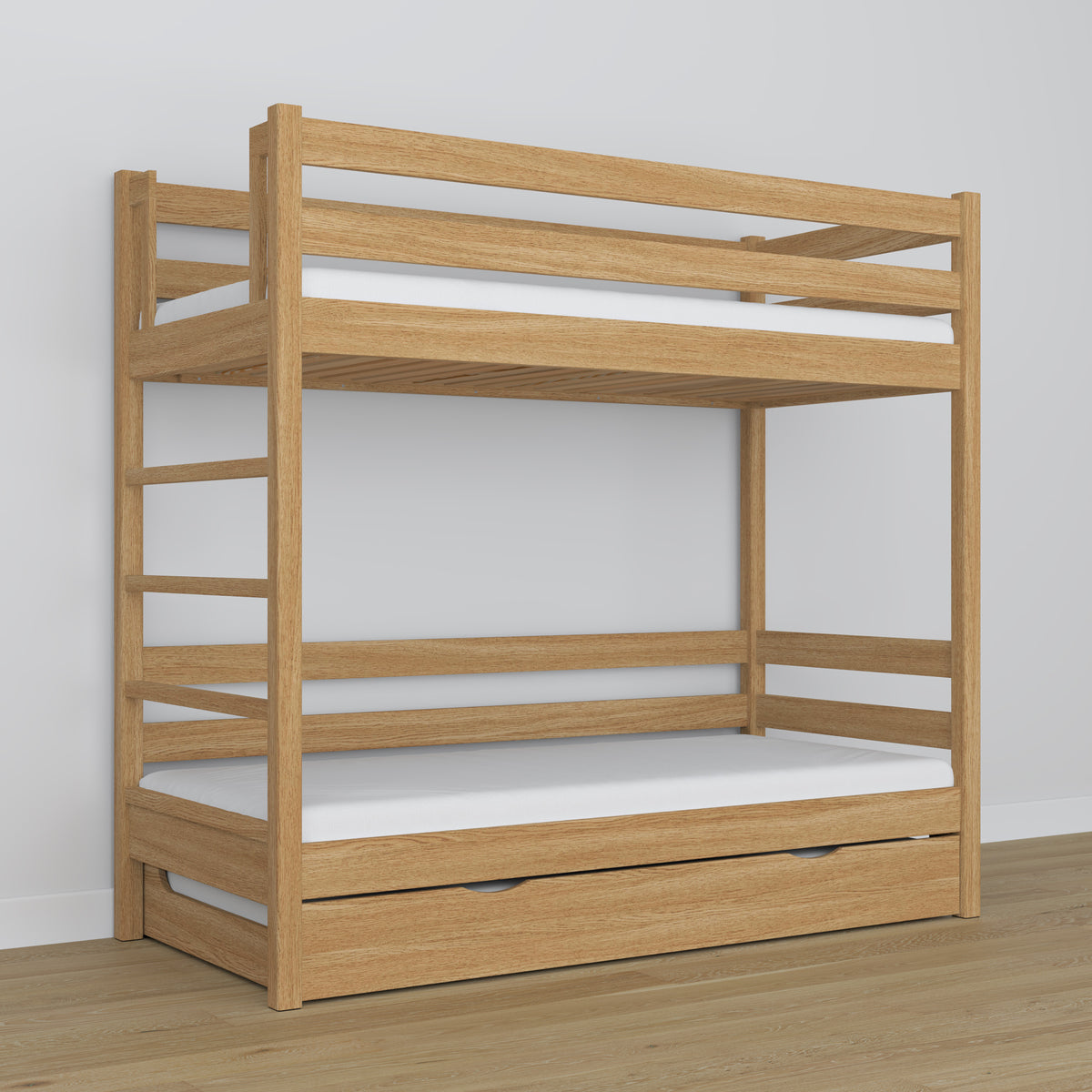 Letto a castello con cassetto per materasso quercia naturale con quercia – legno massello, stile scandi