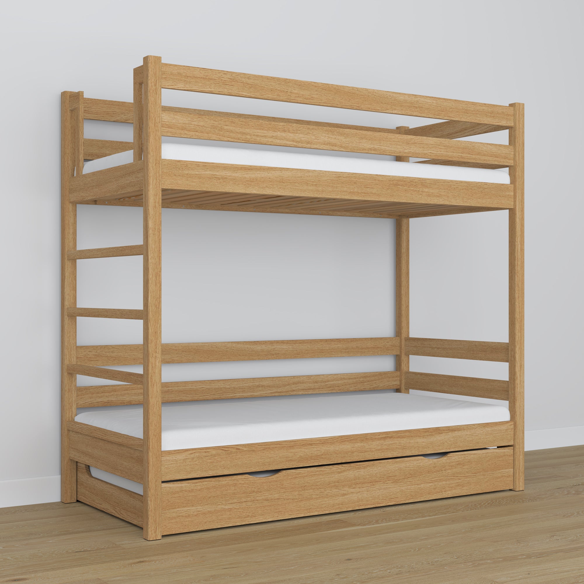 Letto a castello con cassetto per materasso quercia naturale con quercia – legno massello, stile scandi