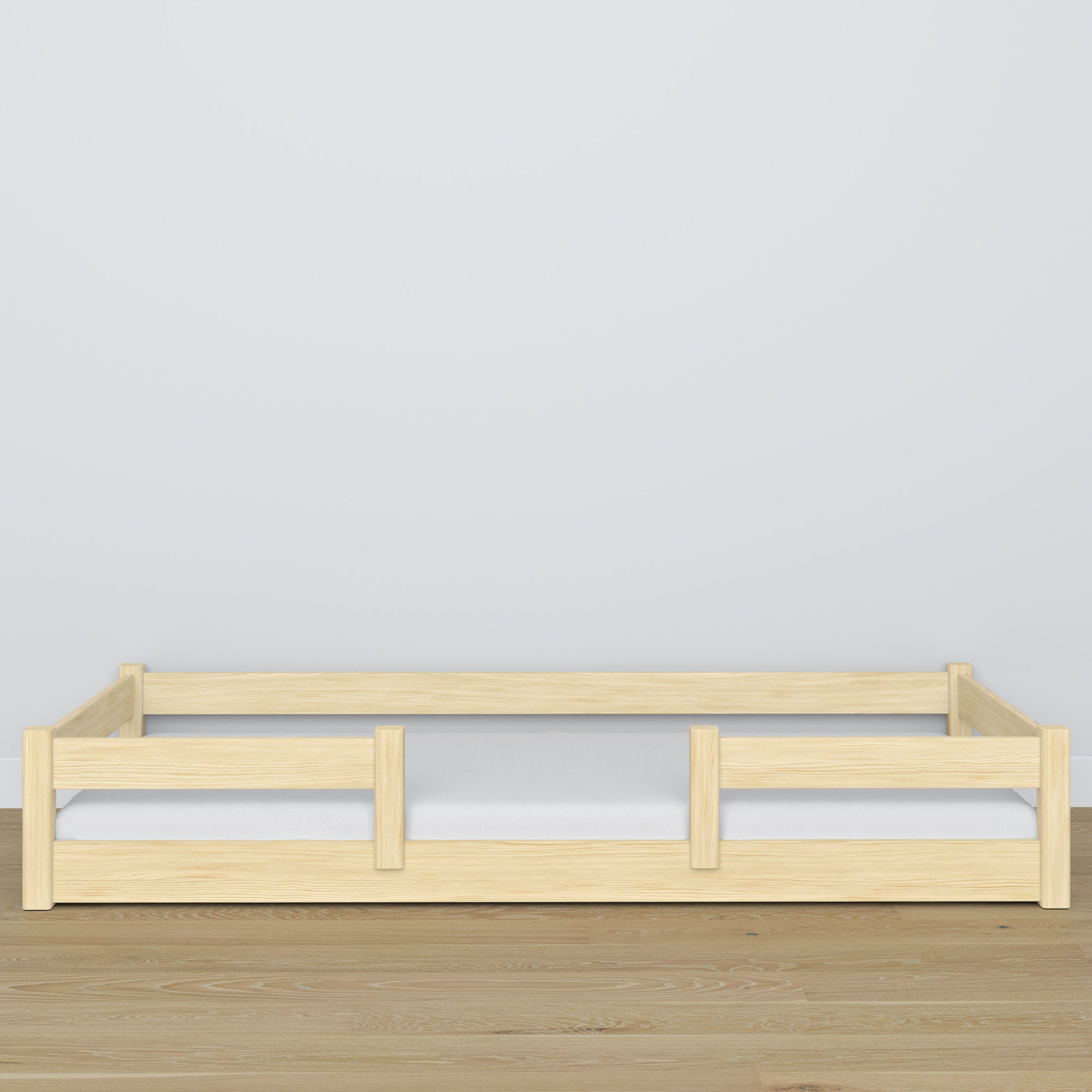 Niedriges Bett Kiefer farblos im Schlafzimmer – skandinavische Einrichtung, Holz