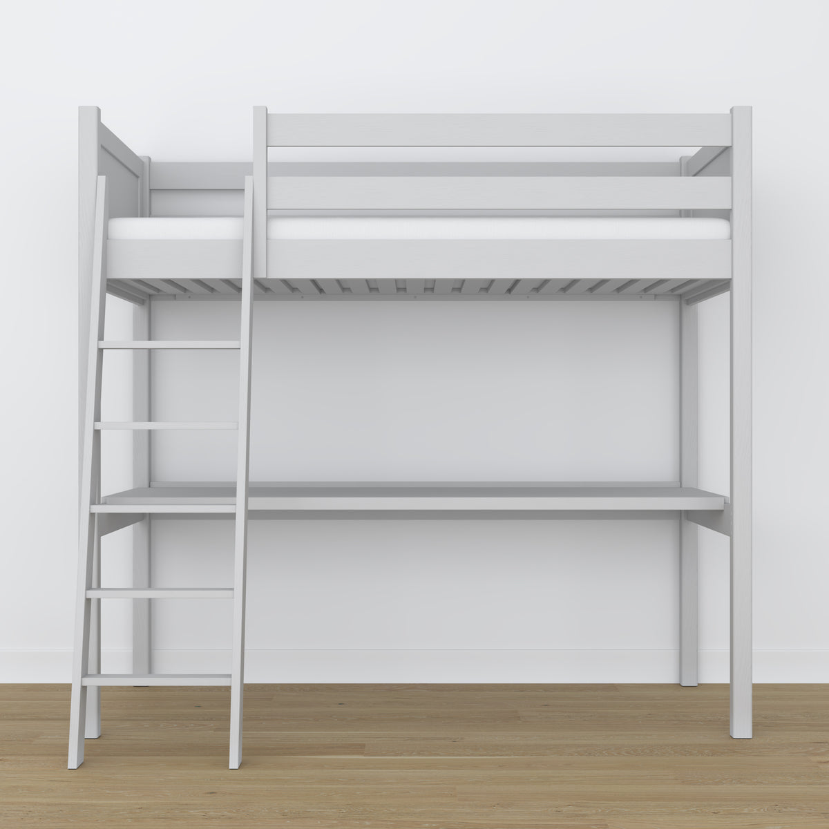 Letto a soppalco grigio con scrivania – spazio studio sotto il letto, in legno
