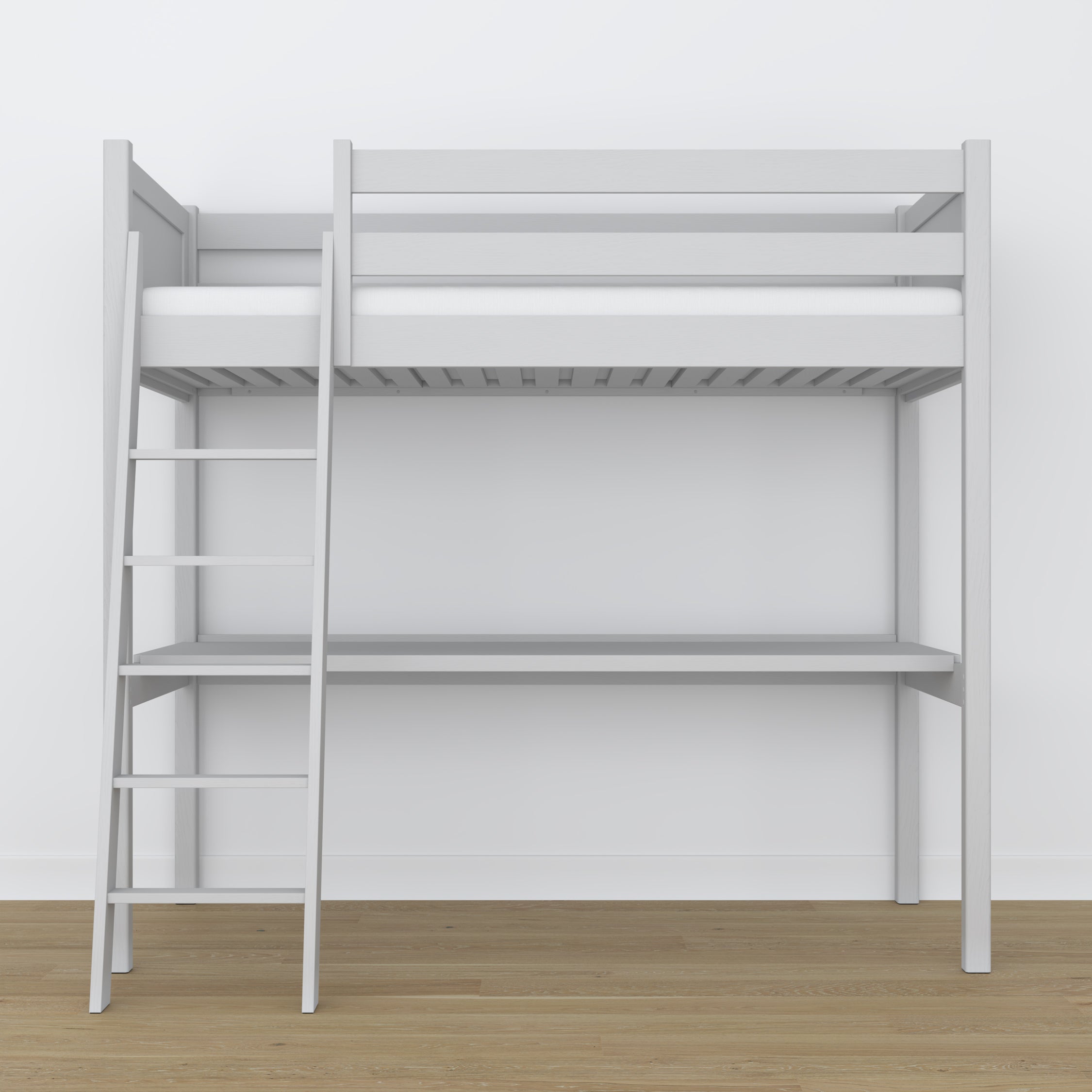Letto a soppalco grigio con scrivania – spazio studio sotto il letto, in legno
