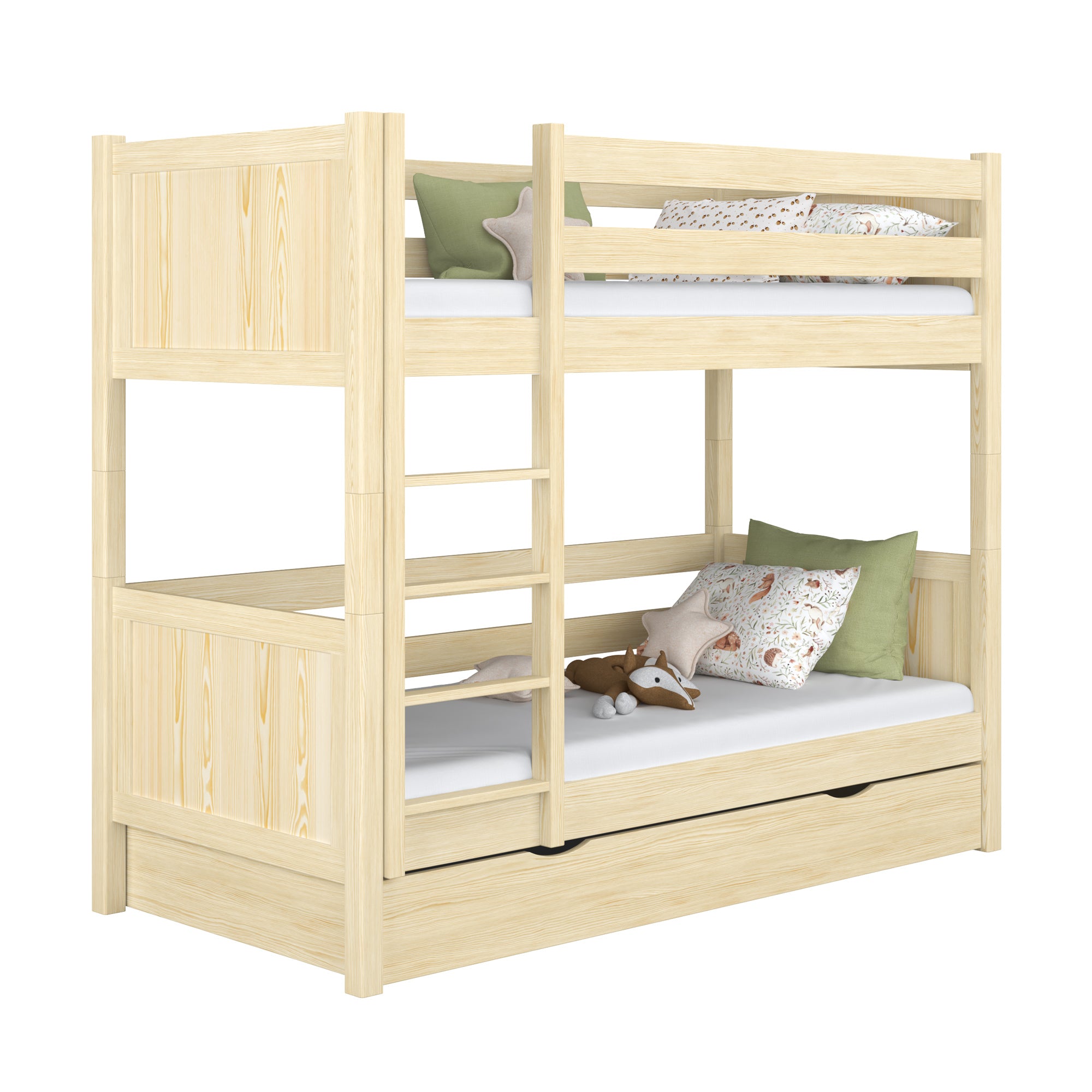 Etagenbett mit Schublade Holz Kiefer farblos – Kinderzimmer, Massivholz, scandi