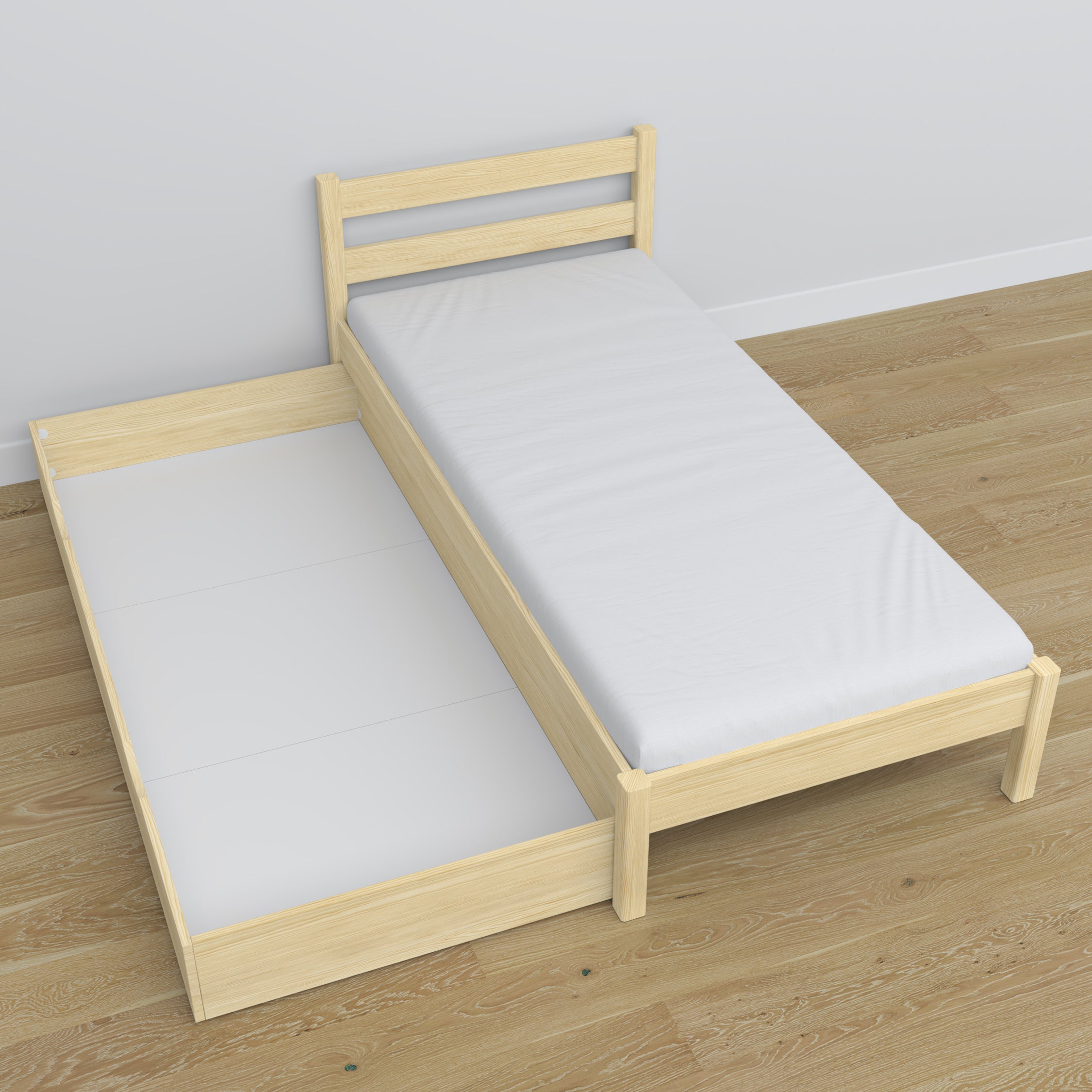 Letto pino trasparente con cassetto – guide e dettagli in legno, Nizio