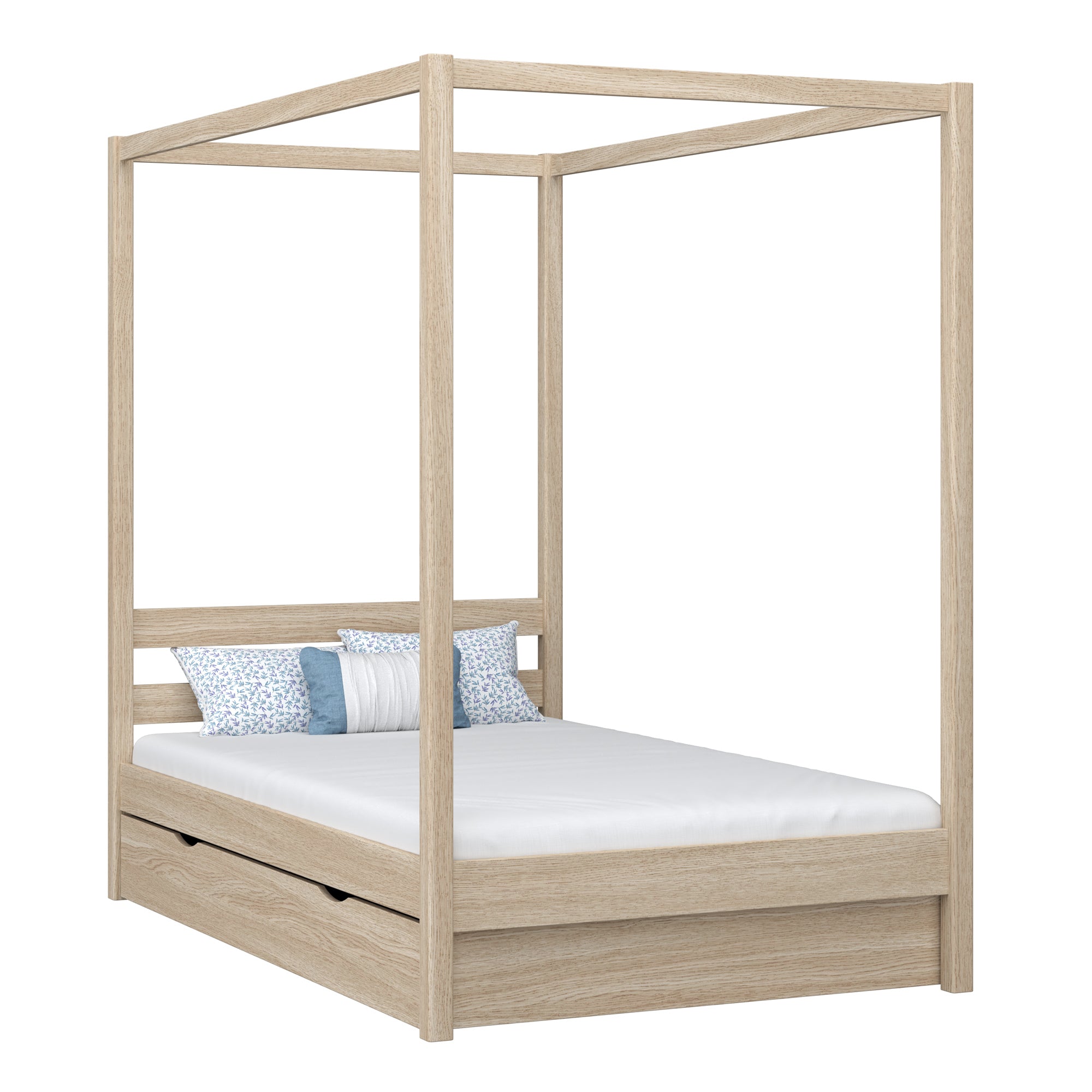Oak canopy bed with drawer bleached oak – child’s room, scandi style
