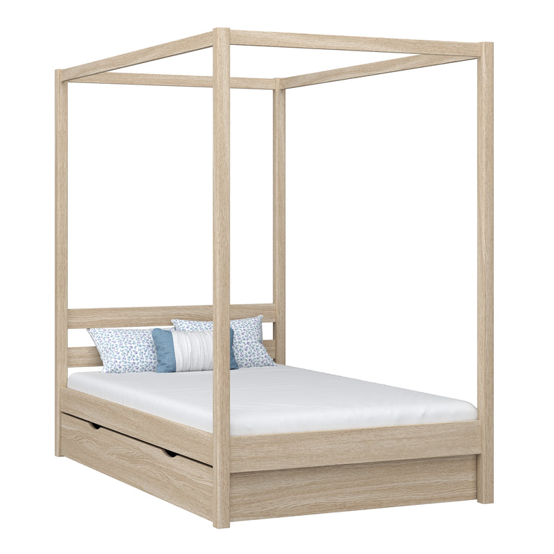 Oak canopy bed with drawer bleached oak – child’s room, scandi style