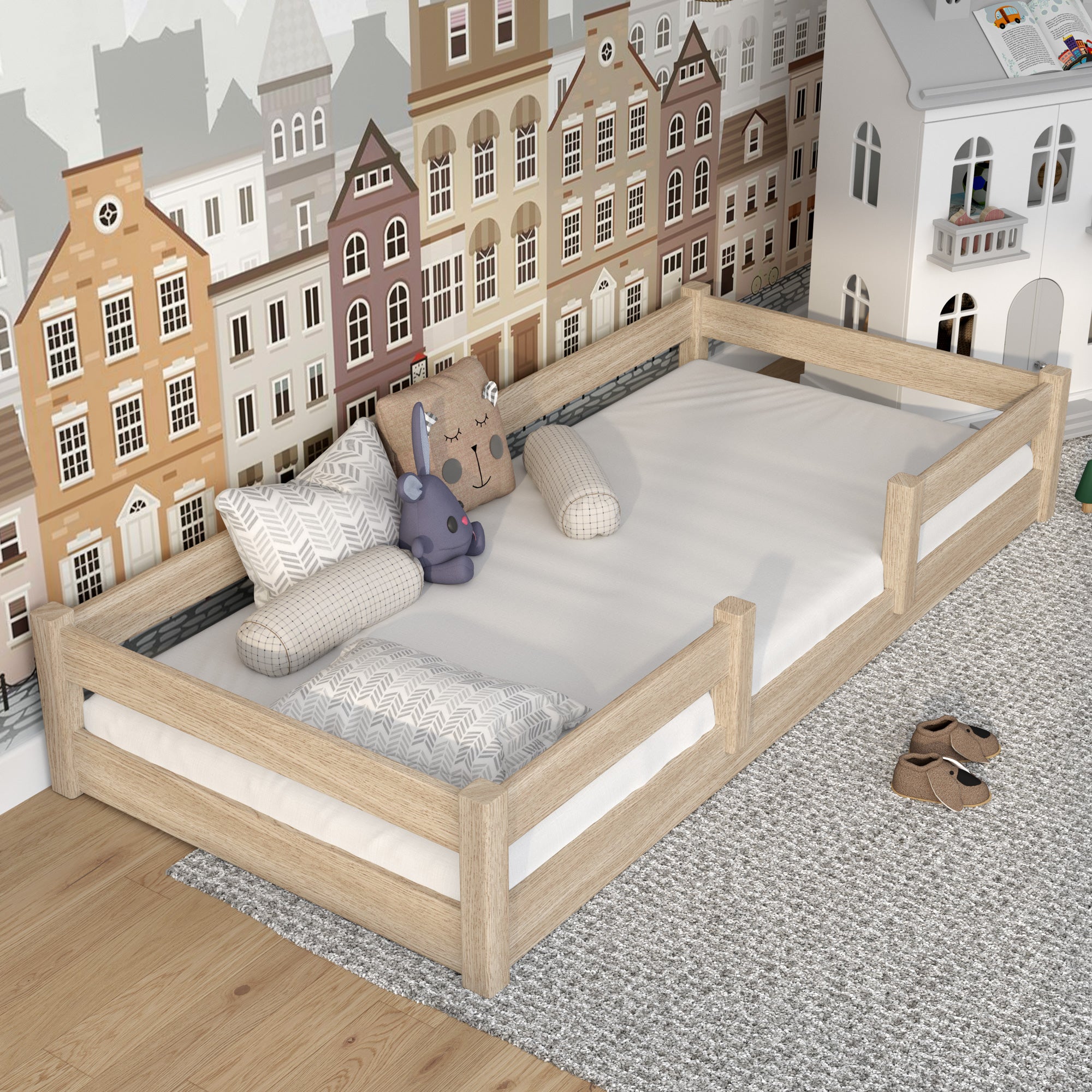 Low Bed Oak Bleached Oak – Low Frame, Side View, Scandi Bedroom