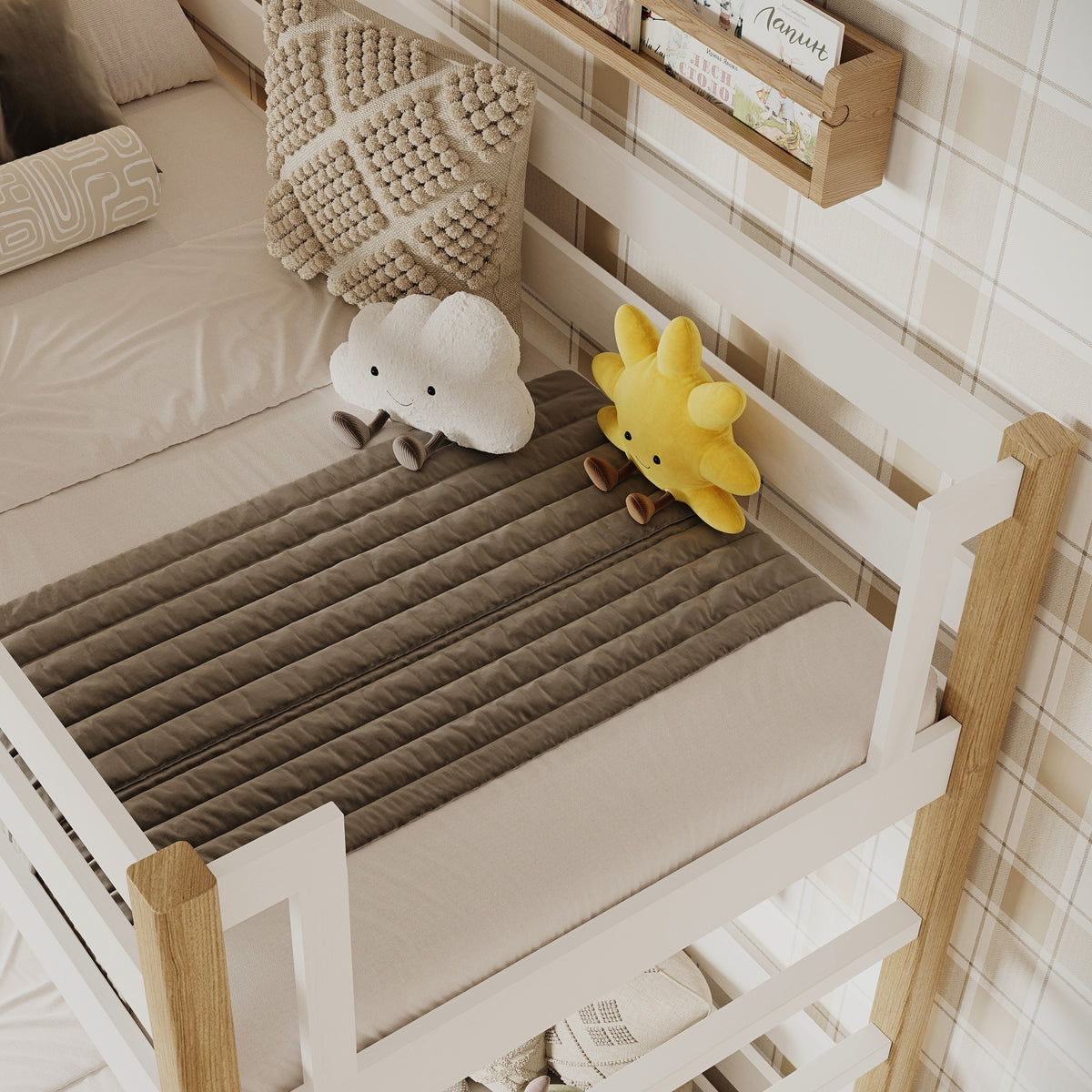 Etagenbett Weiß-Eiche für Kinder – Matratzen-Schublade, Holz, Nizio