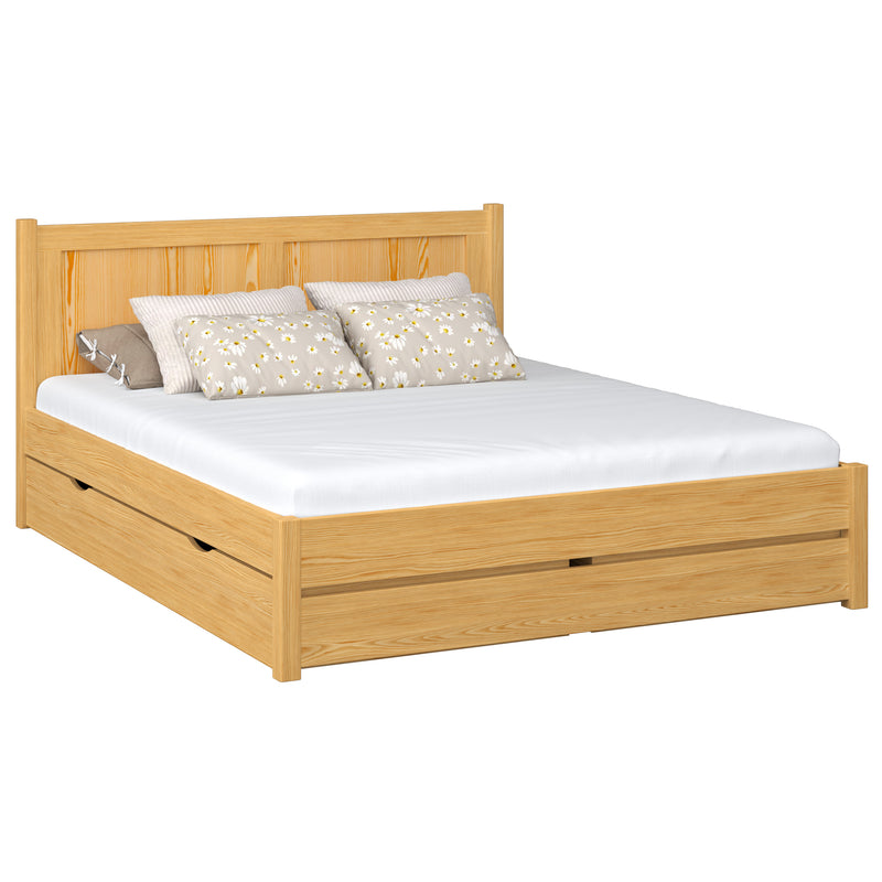 Double bed with wooden drawer natural pine – bedroom, storage, scandi style