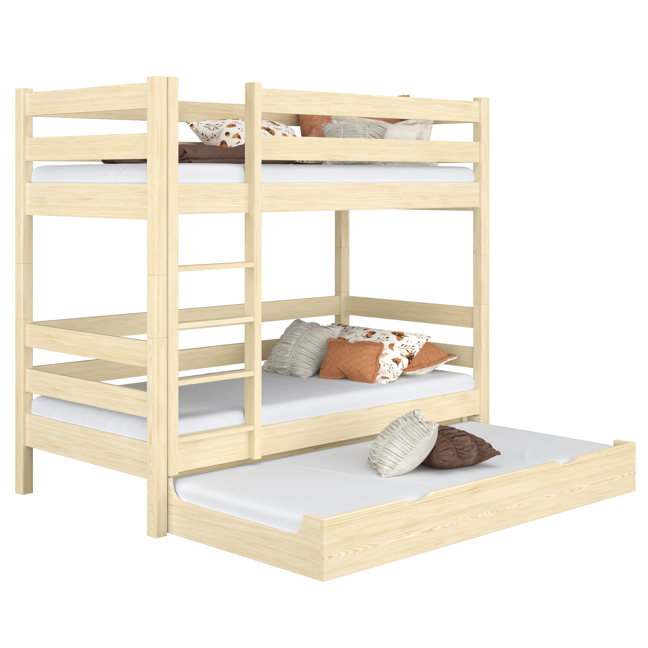 Lit superposé avec tiroir pour matelas en bois pin incolore – chambre d'enfant scandinave