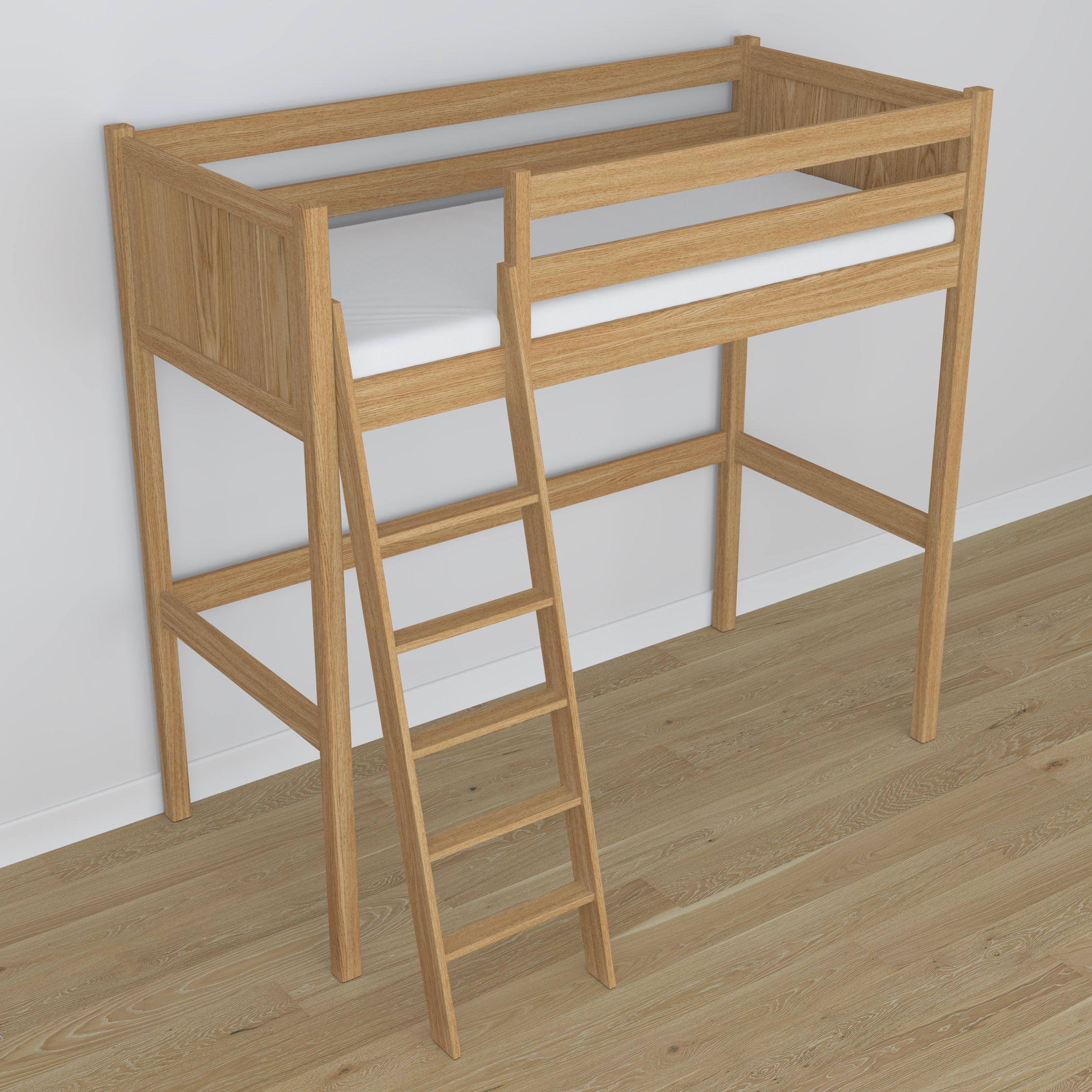Loft bed natural oak oak – top view of the sleeping area