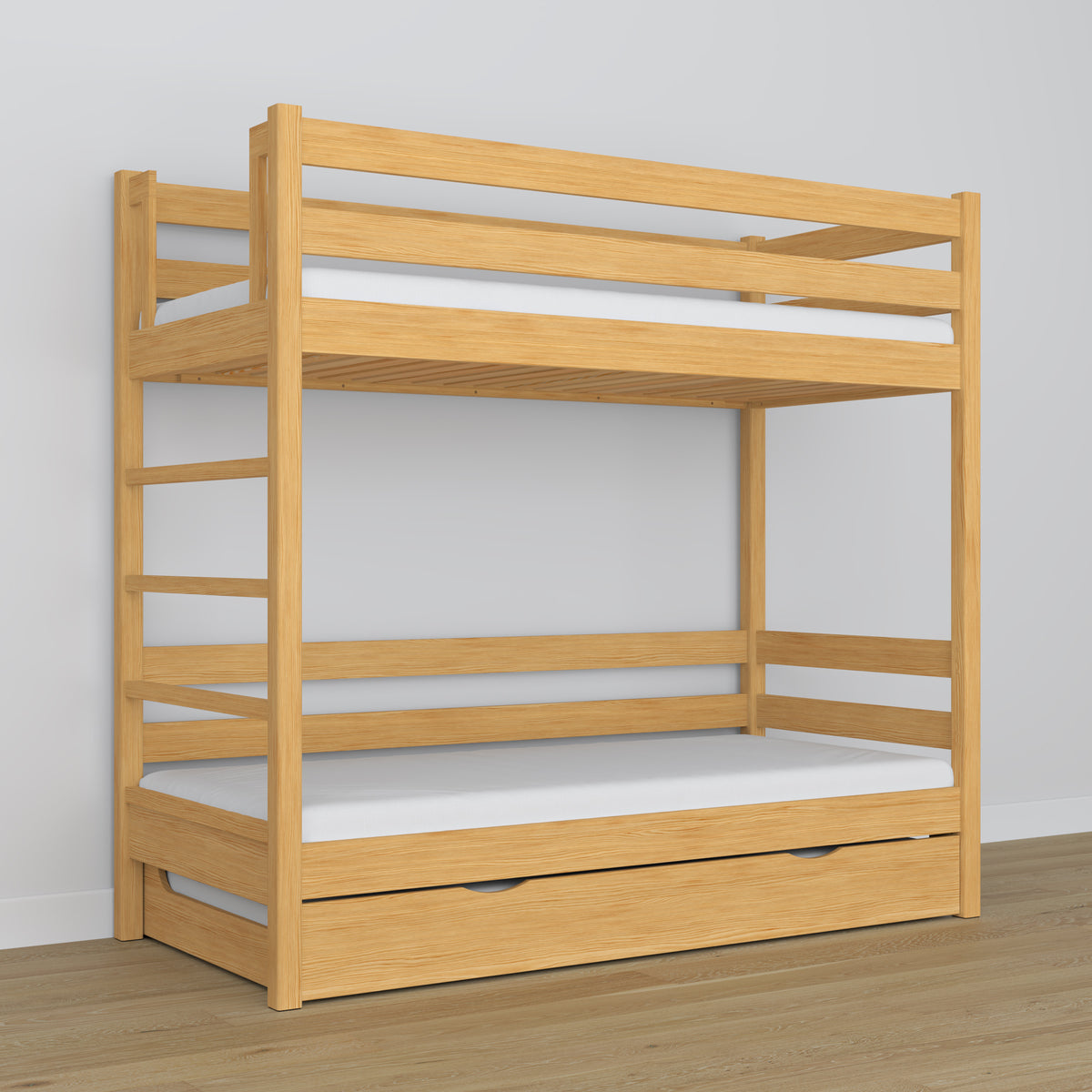 Letto a castello con cassetto per materasso pino naturale in legno – legno massello, stile scandi