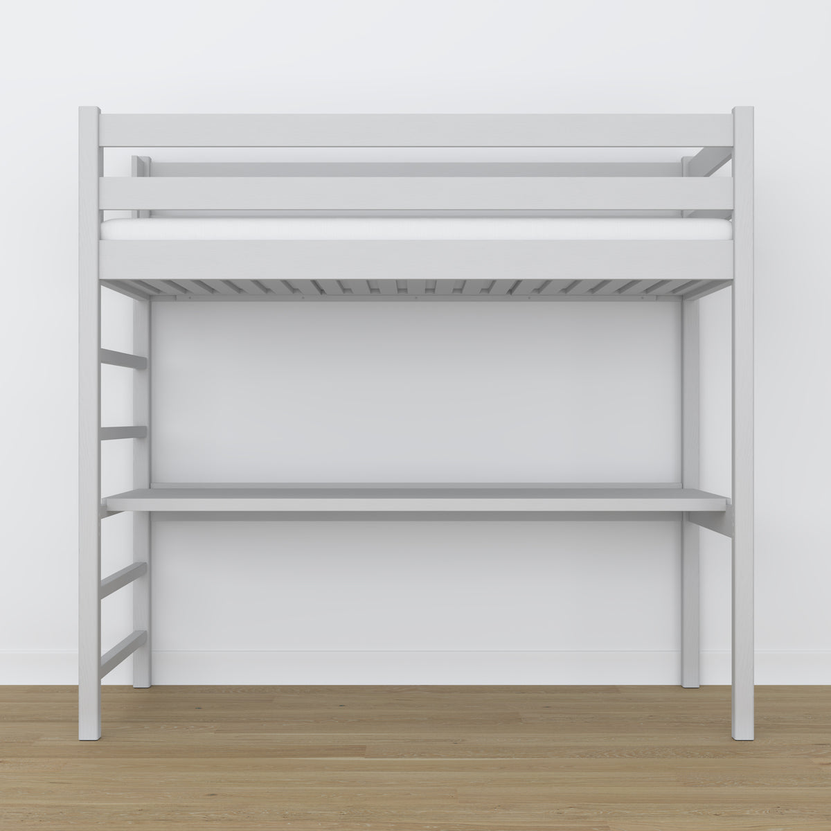 Hochbett aus Holz grau mit Schreibtisch – Rahmen und Latten, Nizio