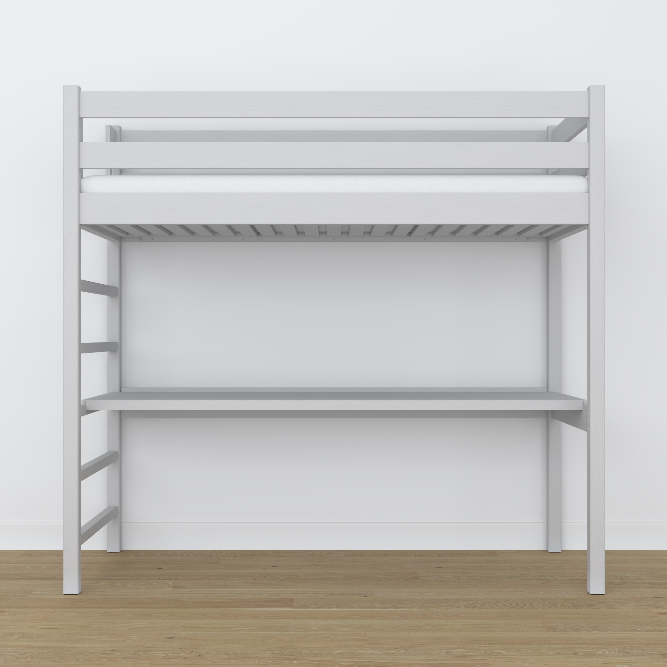 Hochbett aus Holz grau mit Schreibtisch – Rahmen und Latten, Nizio