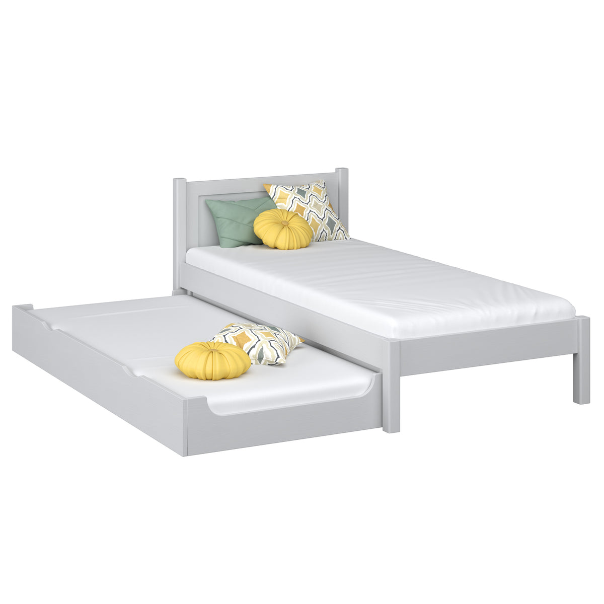 Letto con cassetto per materasso in legno grigio – stanza per bambini, scandi Nizio