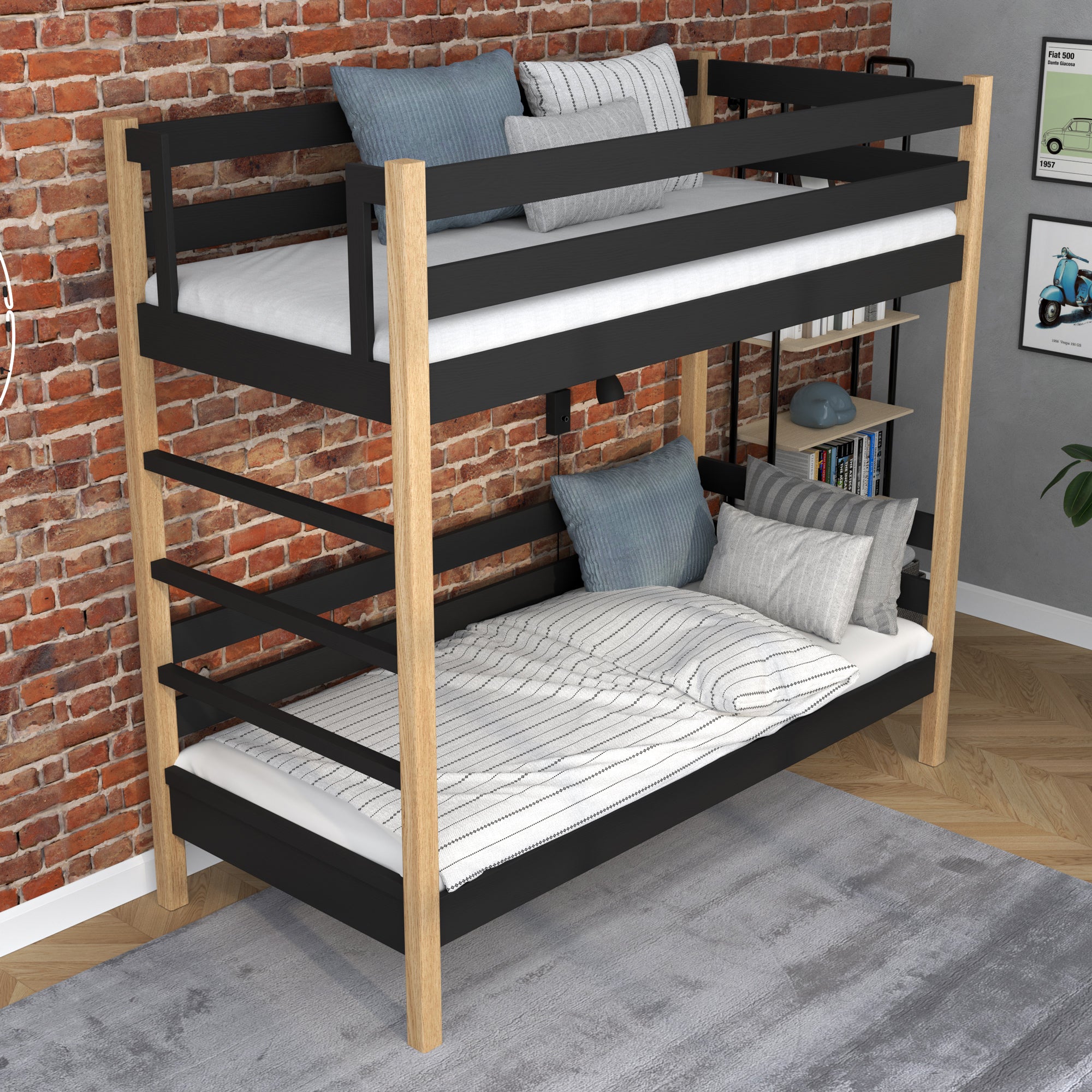 Etagenbett schwarz-eiche im Kinderzimmer – Scandi-Einrichtung, aus Holz