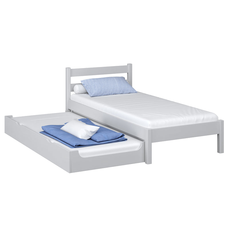 Letto con cassetto per materasso in legno grigio – stanza per bambini, scandi Nizio