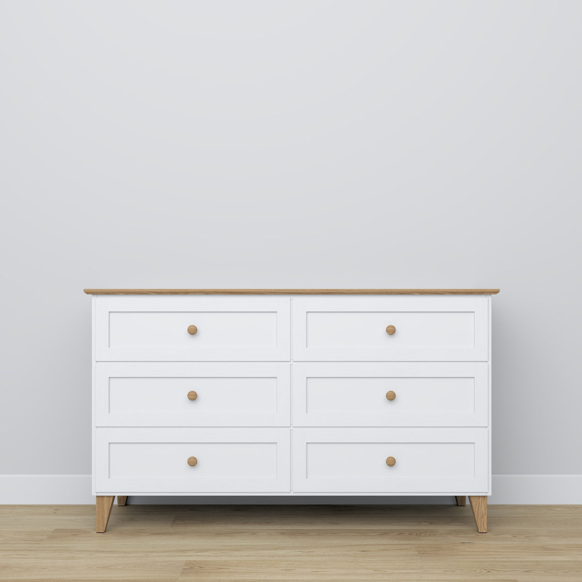 Wooden chest of drawers 6S 154 Scandi white / natural oak