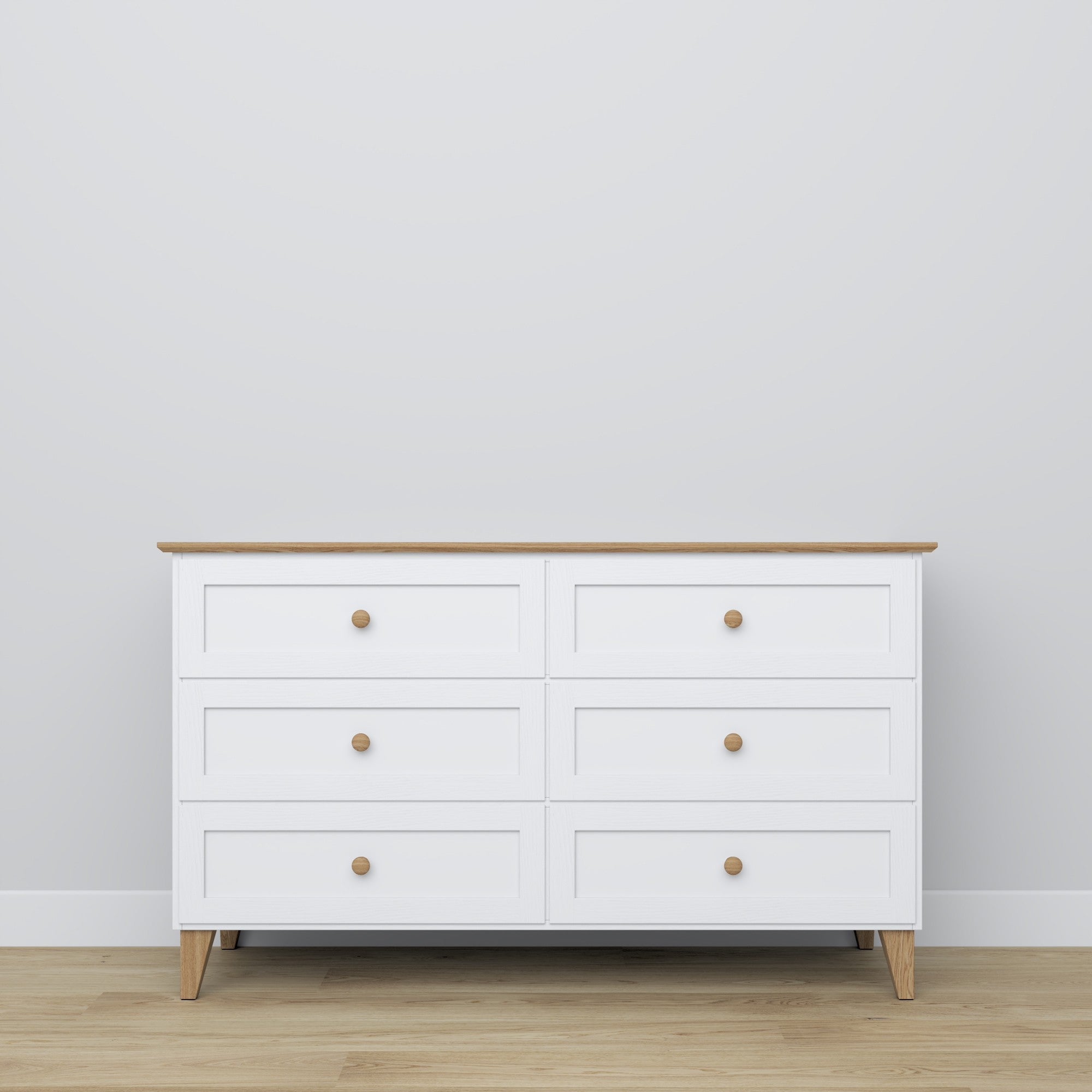 Wooden chest of drawers 6S 154 Scandi white / natural oak