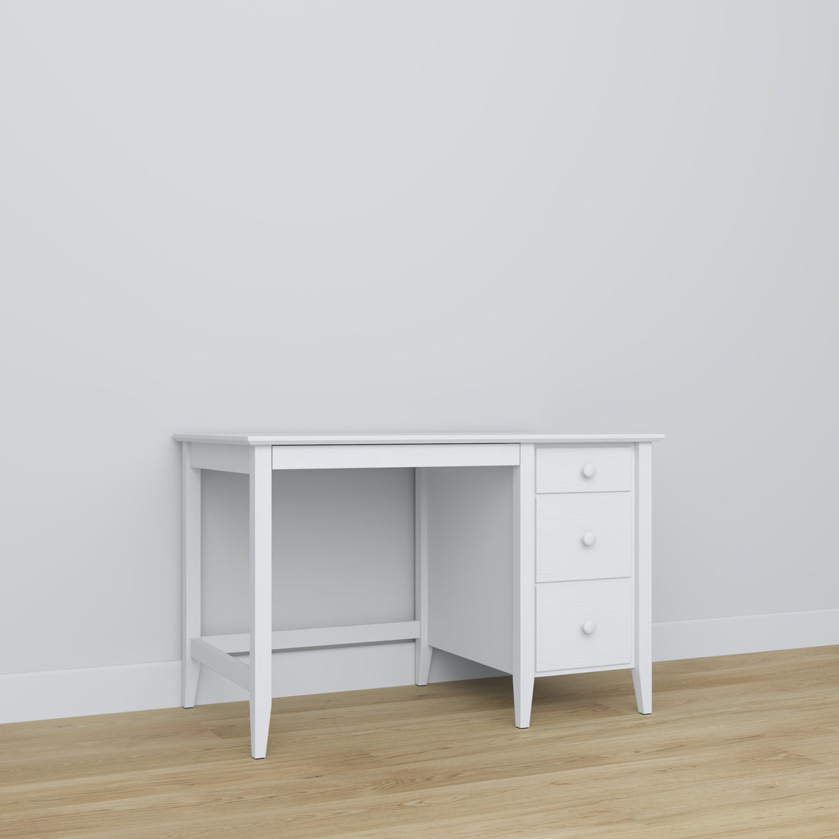 Scrivania 3S bianco – pannelli e cassetti, dettaglio su in legno, Nizio