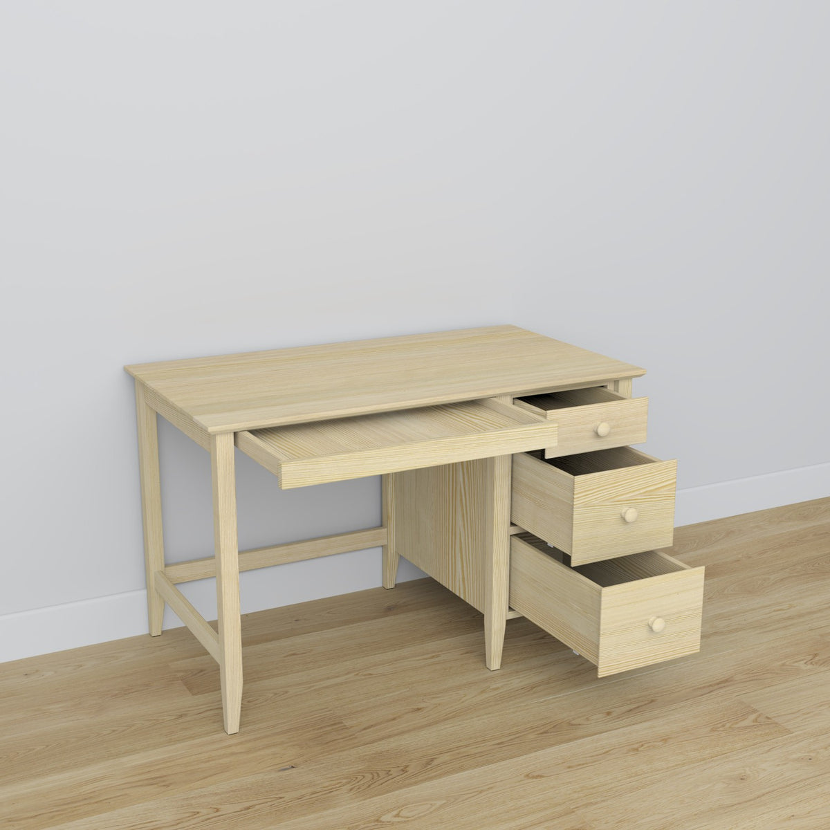Desk 3S pine clear pine – open drawers, document storage compartments