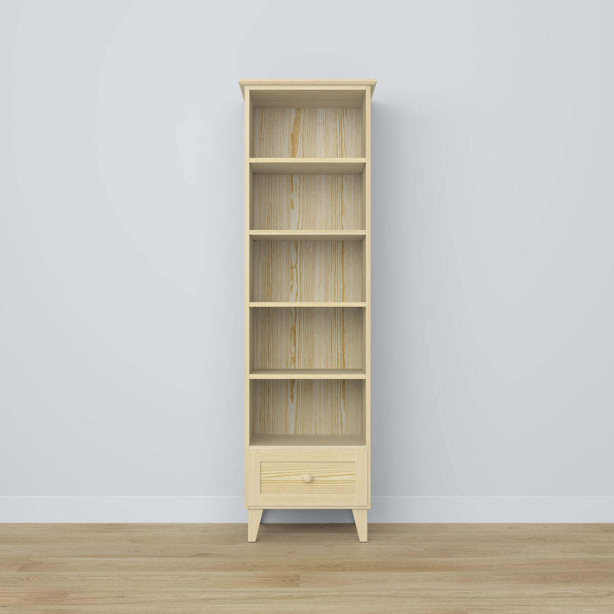 Regal mit Schublade Kiefernholz Kiefer farblos 57 cm – Wohnzimmer und Arbeitszimmer, skandinavischer Stil