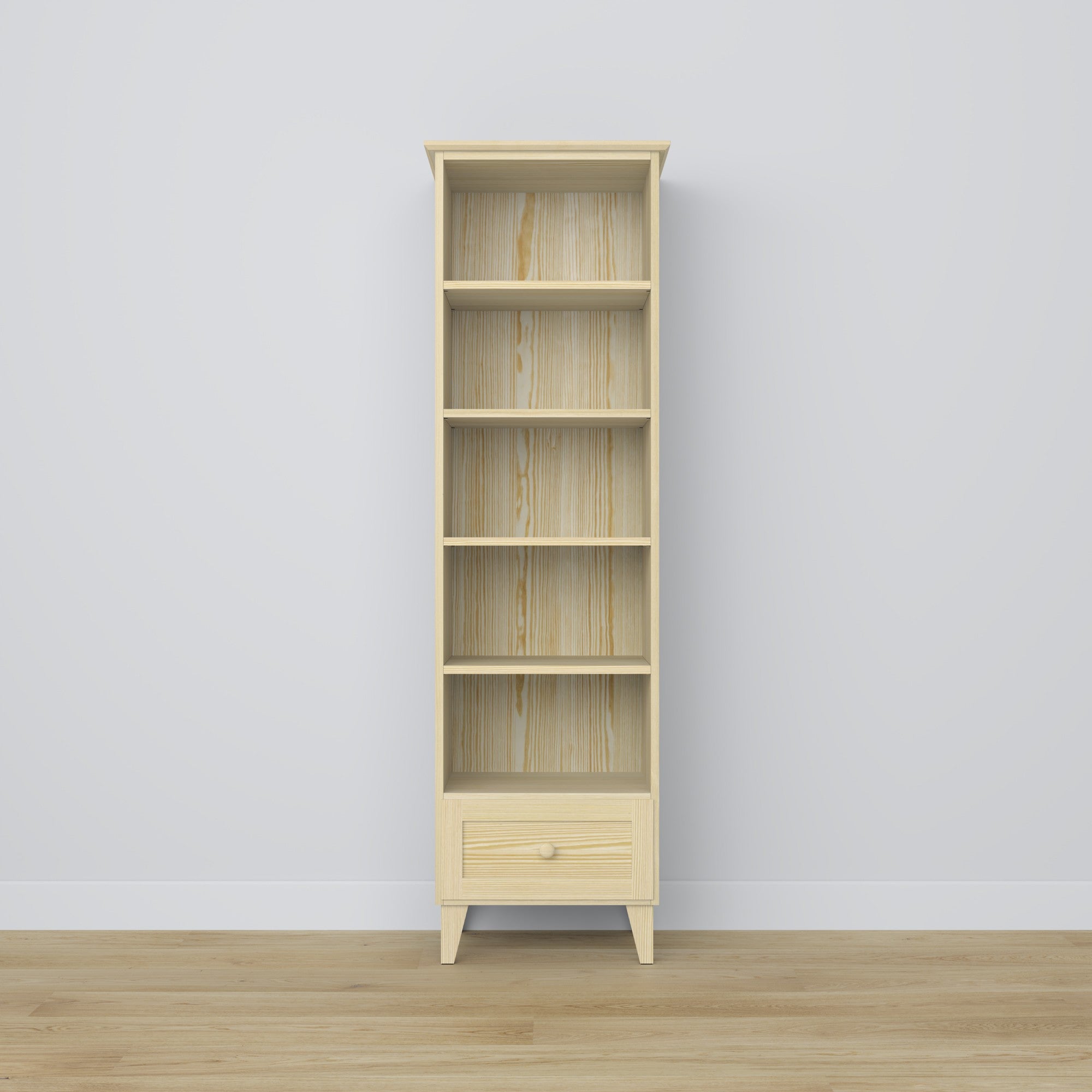 Regal mit Schublade Kiefernholz Kiefer farblos 57 cm – Wohnzimmer und Arbeitszimmer, skandinavischer Stil