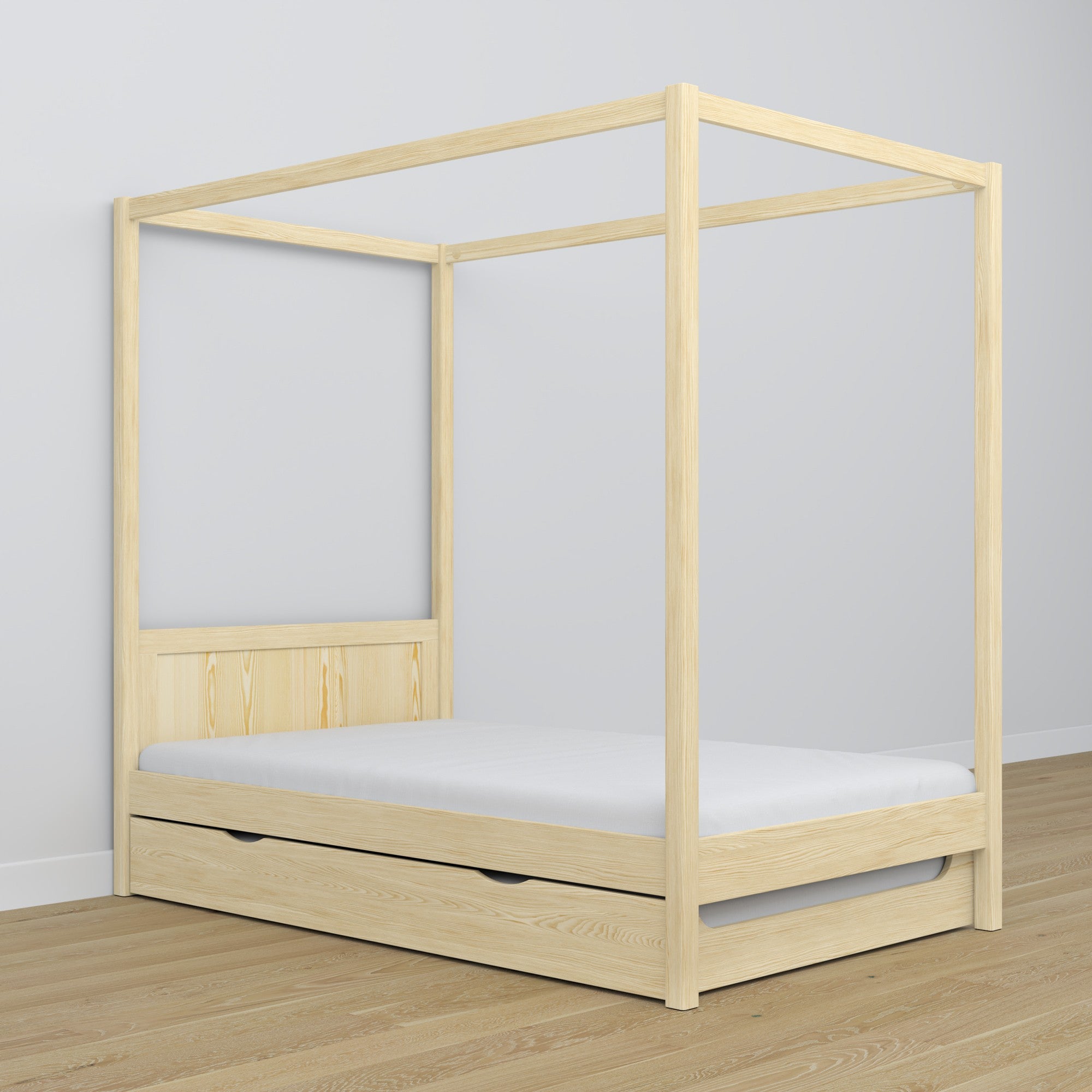 Lit pin incolore avec baldaquin – tiroir na dodatkowy matelas, en bois