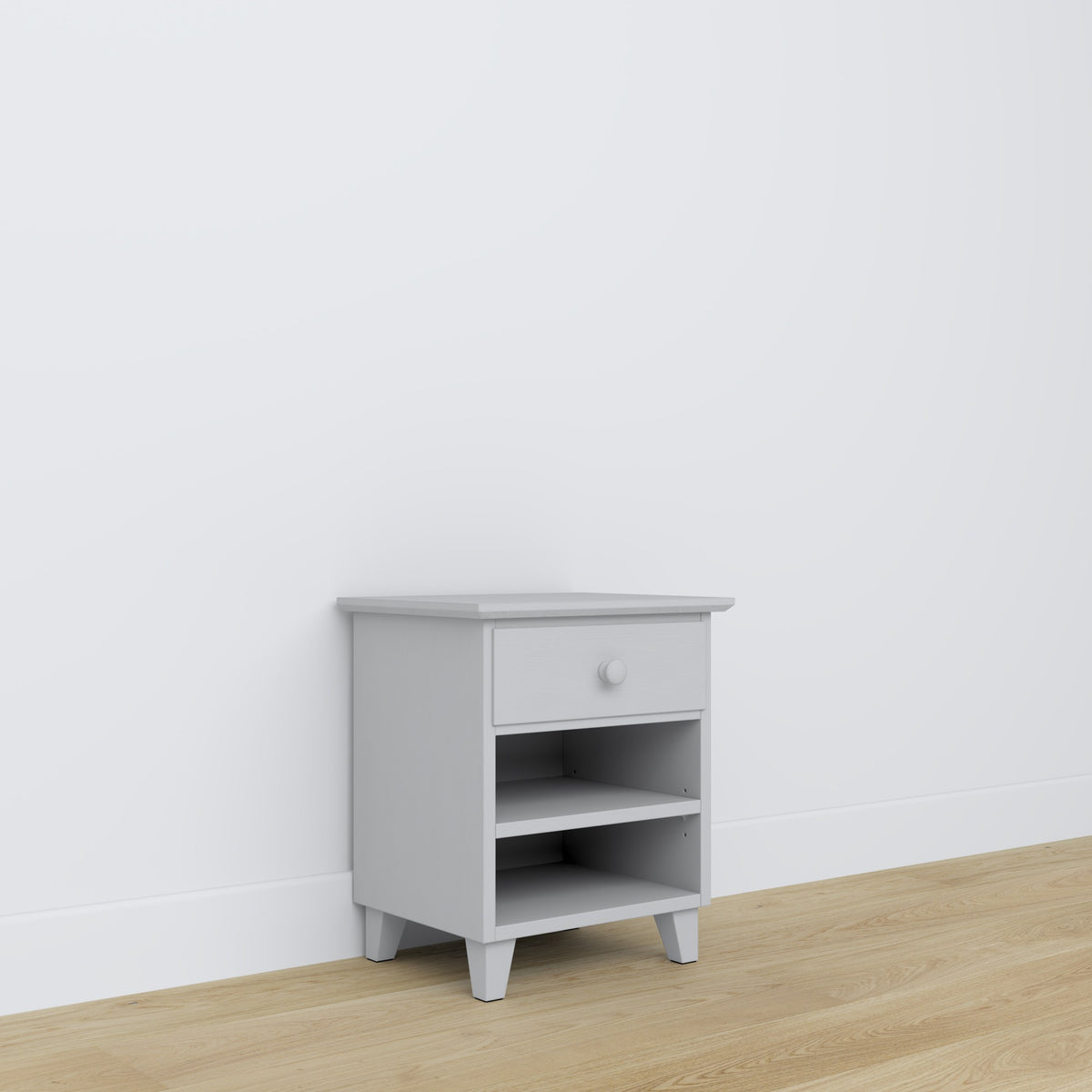 Comodino N02 grigio – in legno, vista frontealny, Nizio Home