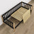 Sofa-lit en bois noir avec chêne – vue en biais, style scandinave