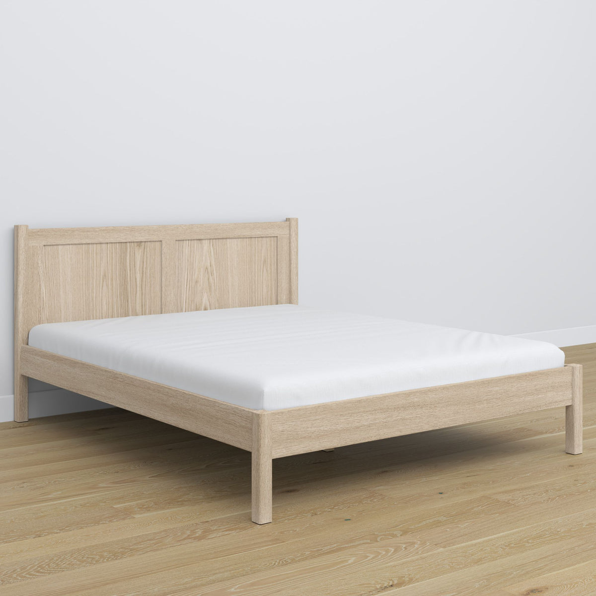 Łóżko podwójne N02 dąb bielony – widok ogólny, elegancka sypialnia