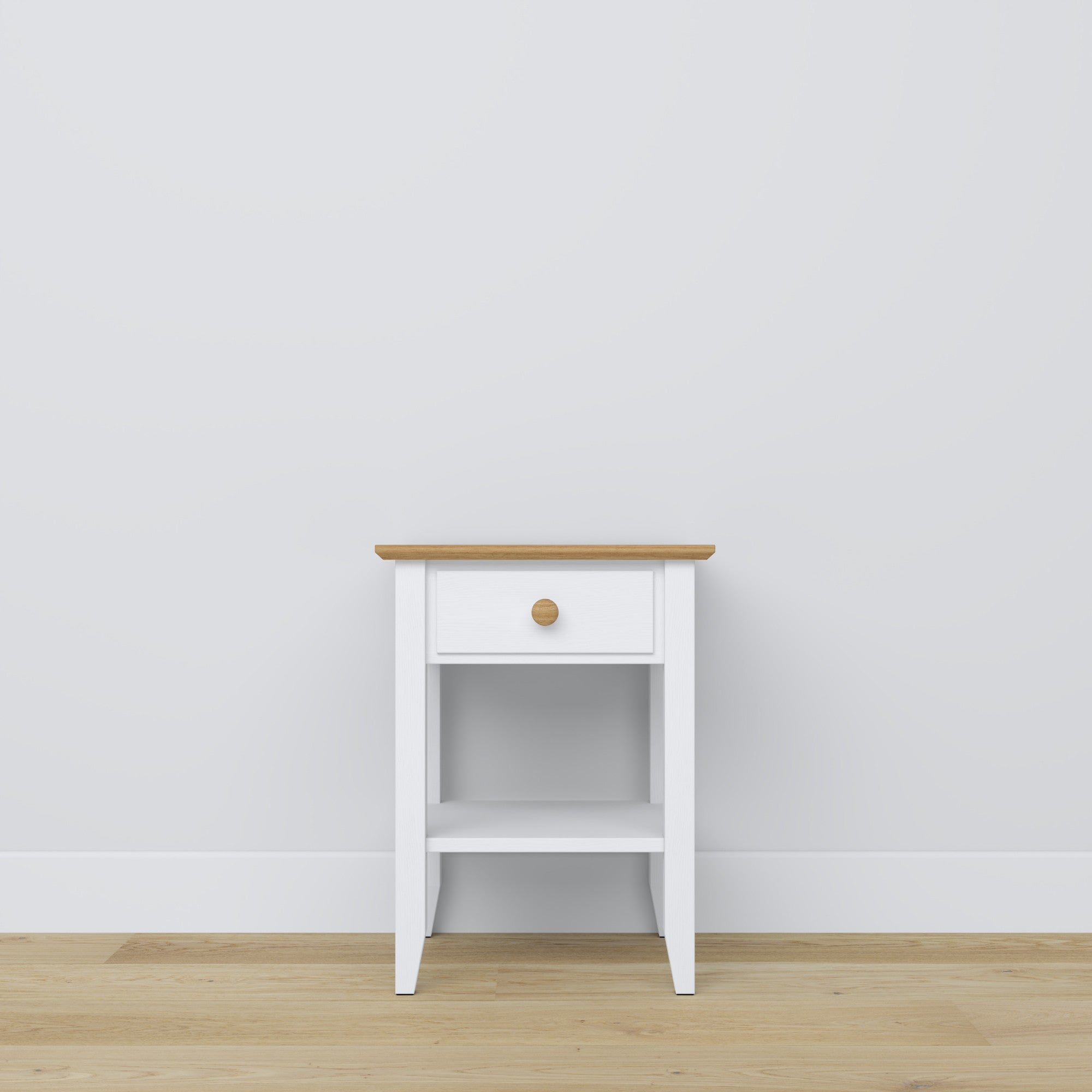 Wooden bedside table 1S N01 Scandi white / natural oak