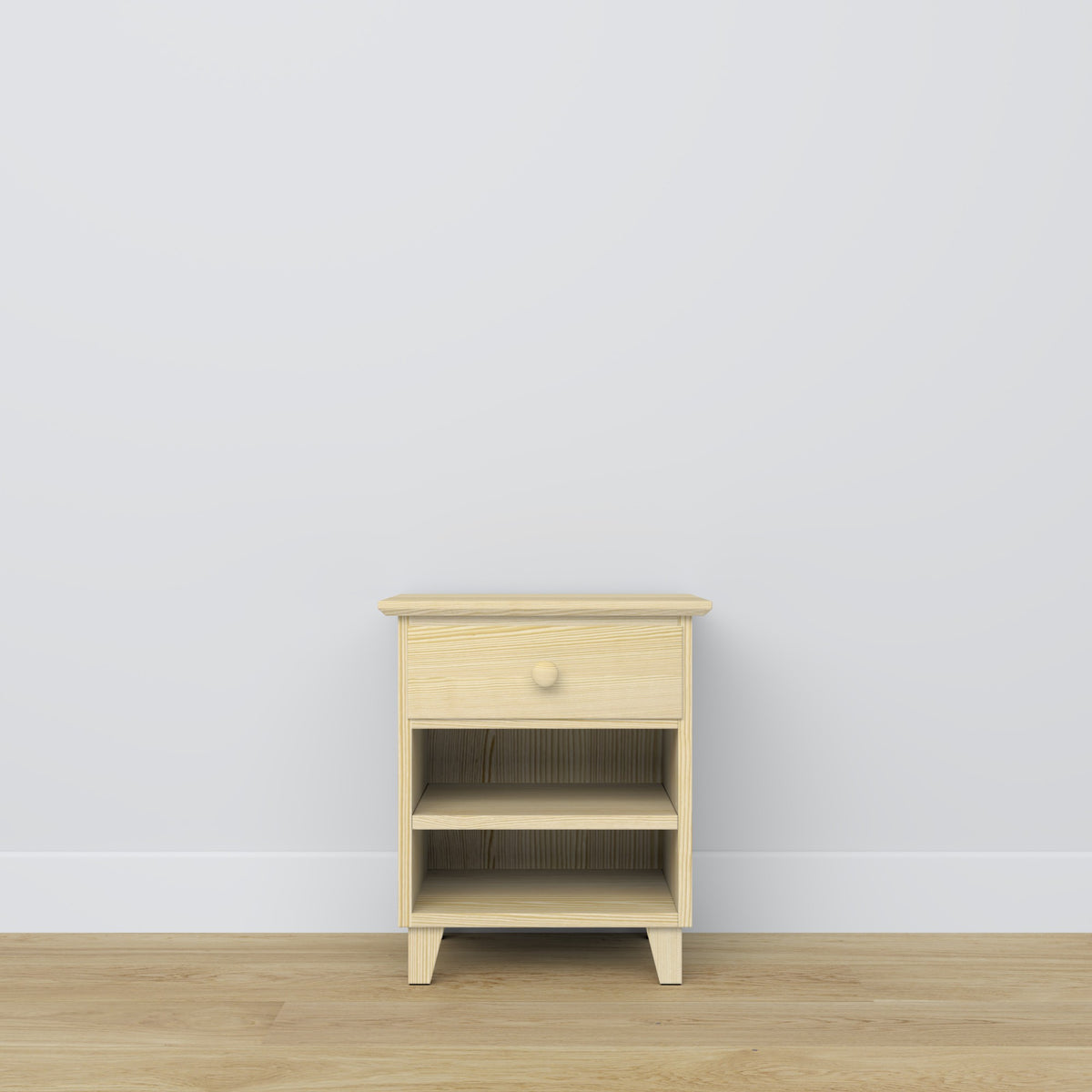 Comodino con cassetto N02 in pino trasparente – della camera da lettoa, stile scandinavo
