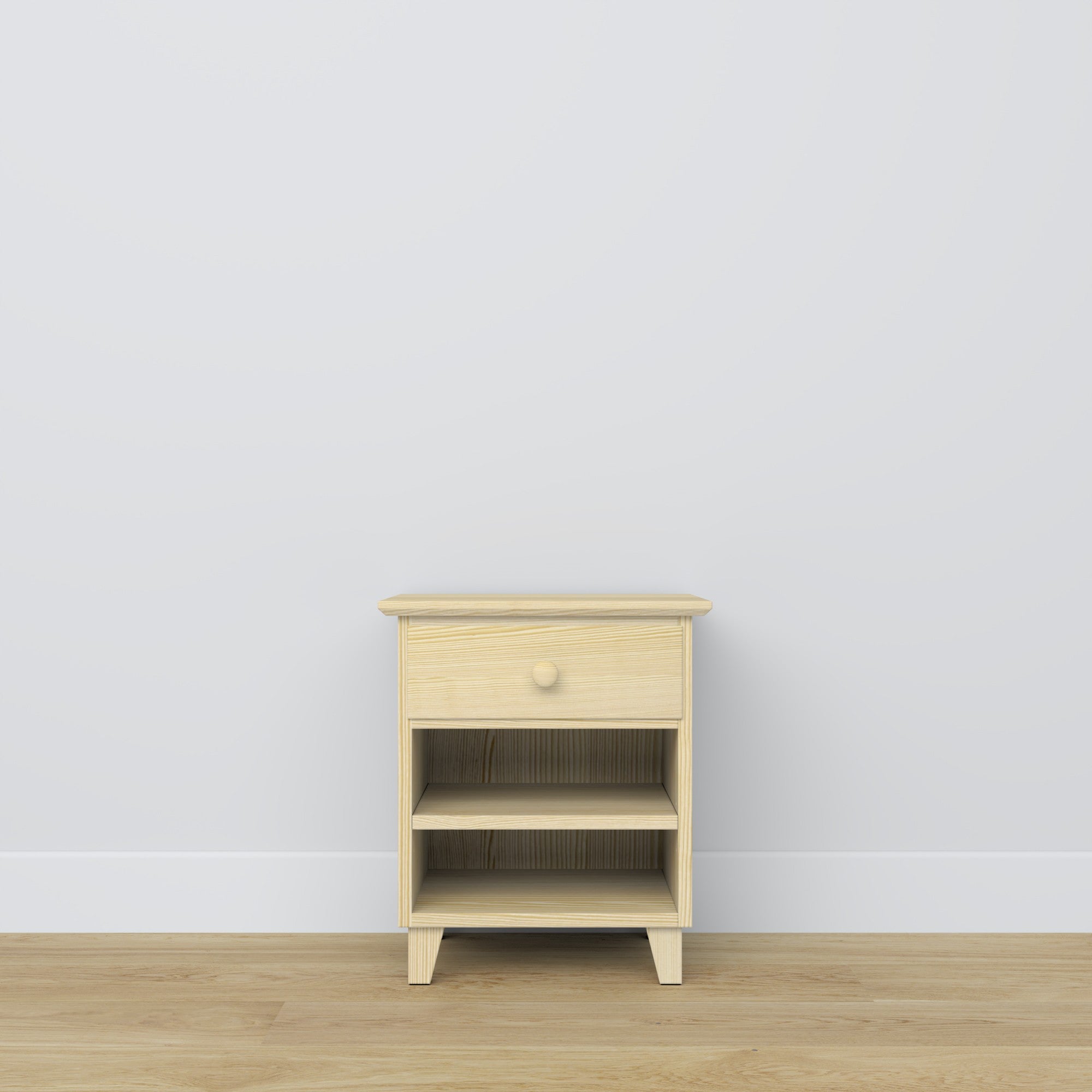 Comodino con cassetto N02 in pino trasparente – della camera da lettoa, stile scandinavo