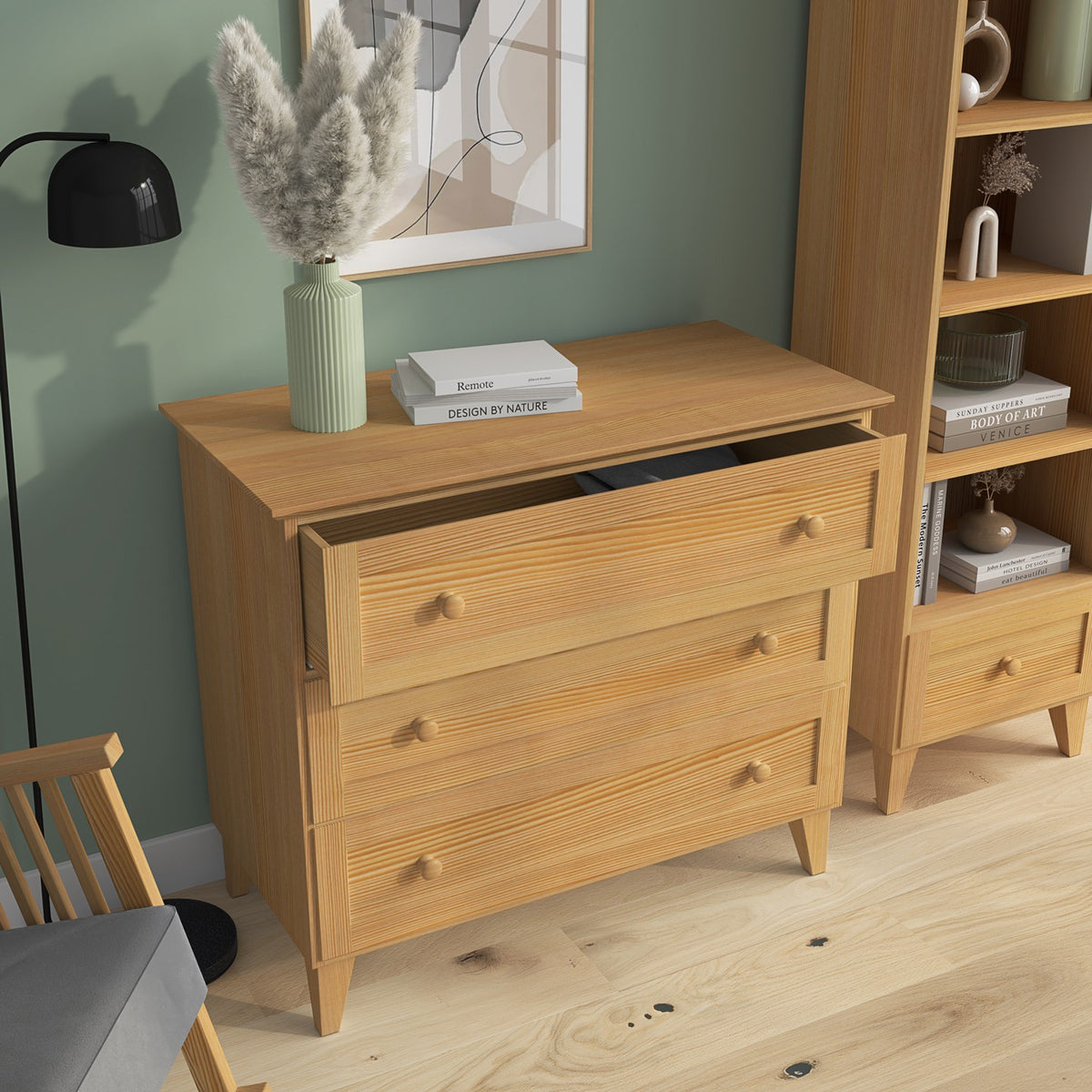 Pine chest of drawers 3S 105 Scandi natural pine