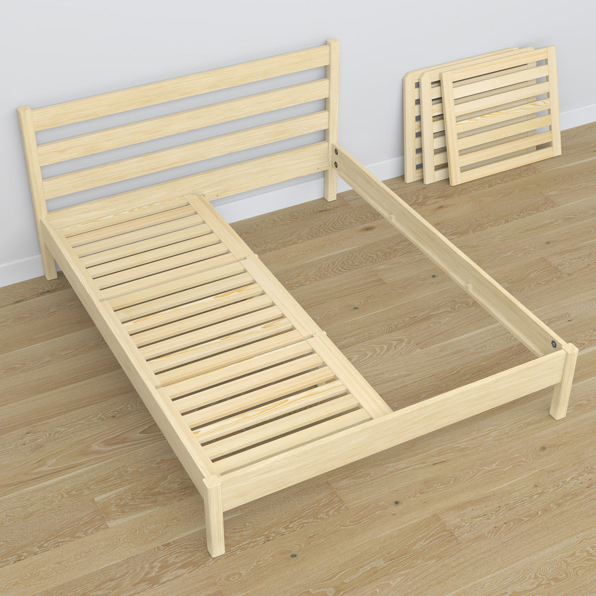 Lit double en bois pin incolore – dimensions et schéma, Nizio Home