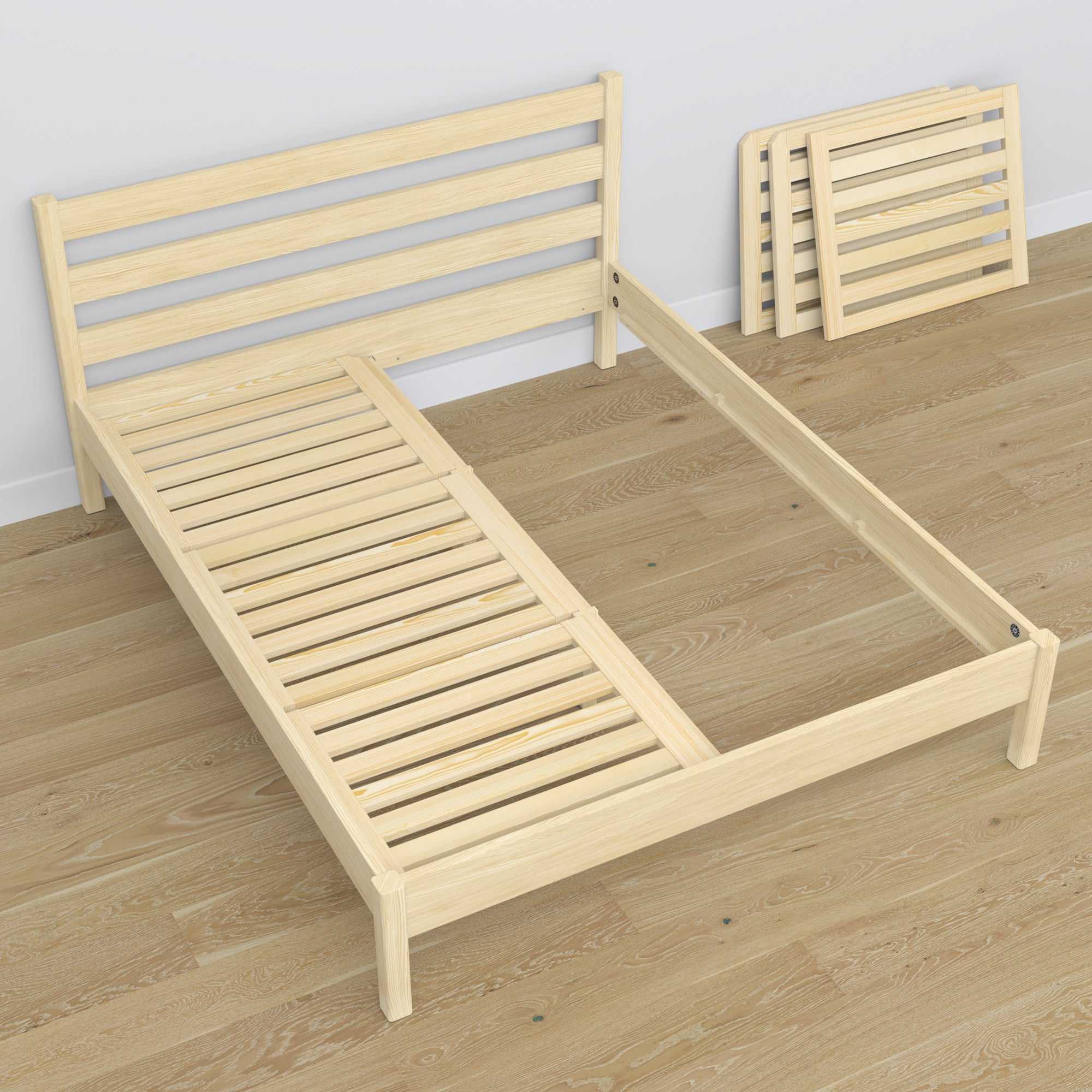 Lit double en bois pin incolore – dimensions et schéma, Nizio Home