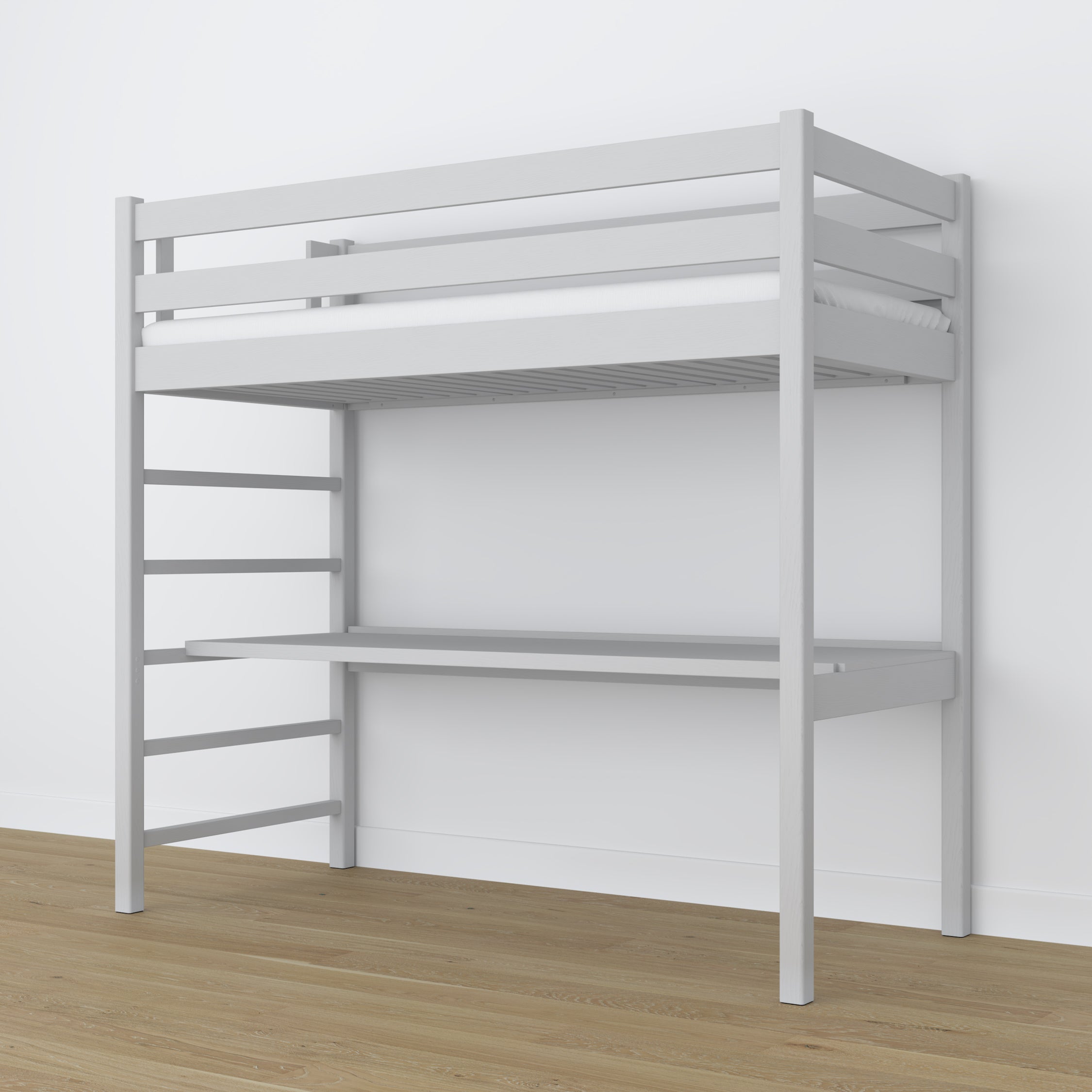 Hochbett mit Schreibtisch Grau aus Holz – Maße, Nizio Home