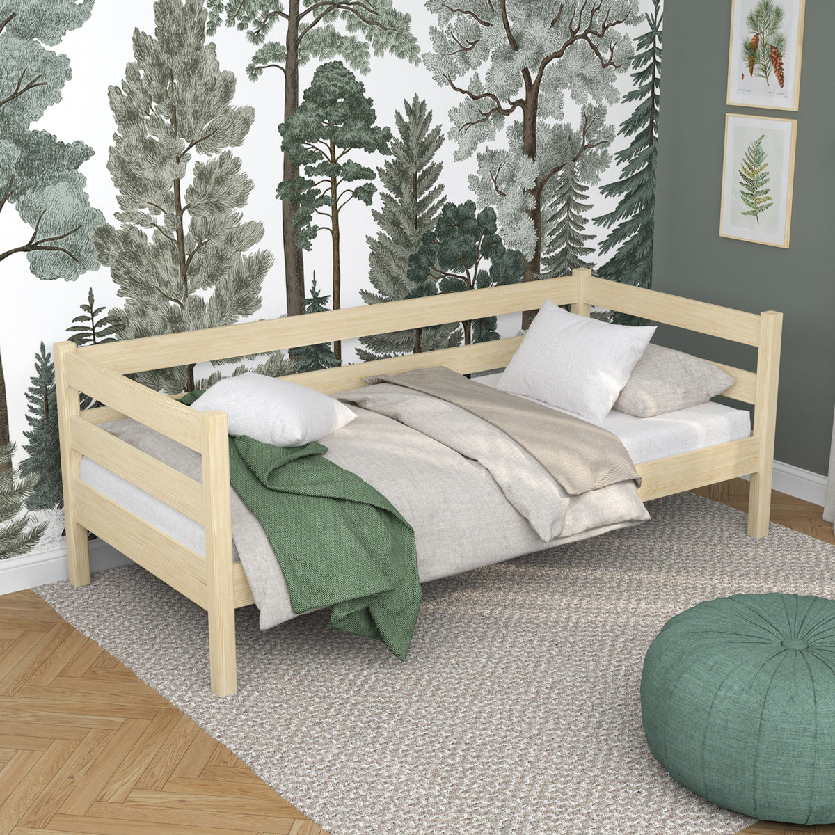 Sofabett Kiefer farblos im Kinderzimmer – scandi Einrichtung, Holz