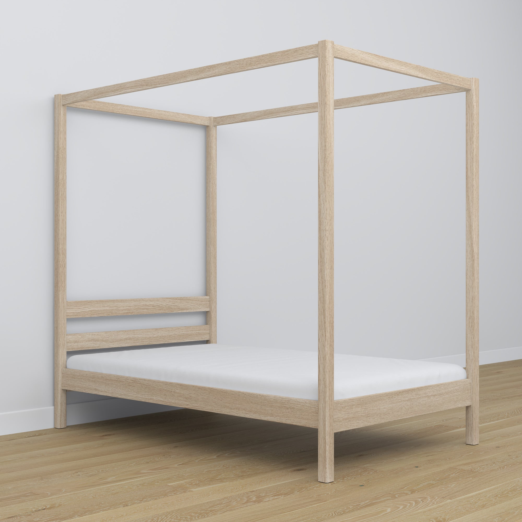 Bleached Oak Canopy Bed – Decorative Oak Frame, Safe for Children
